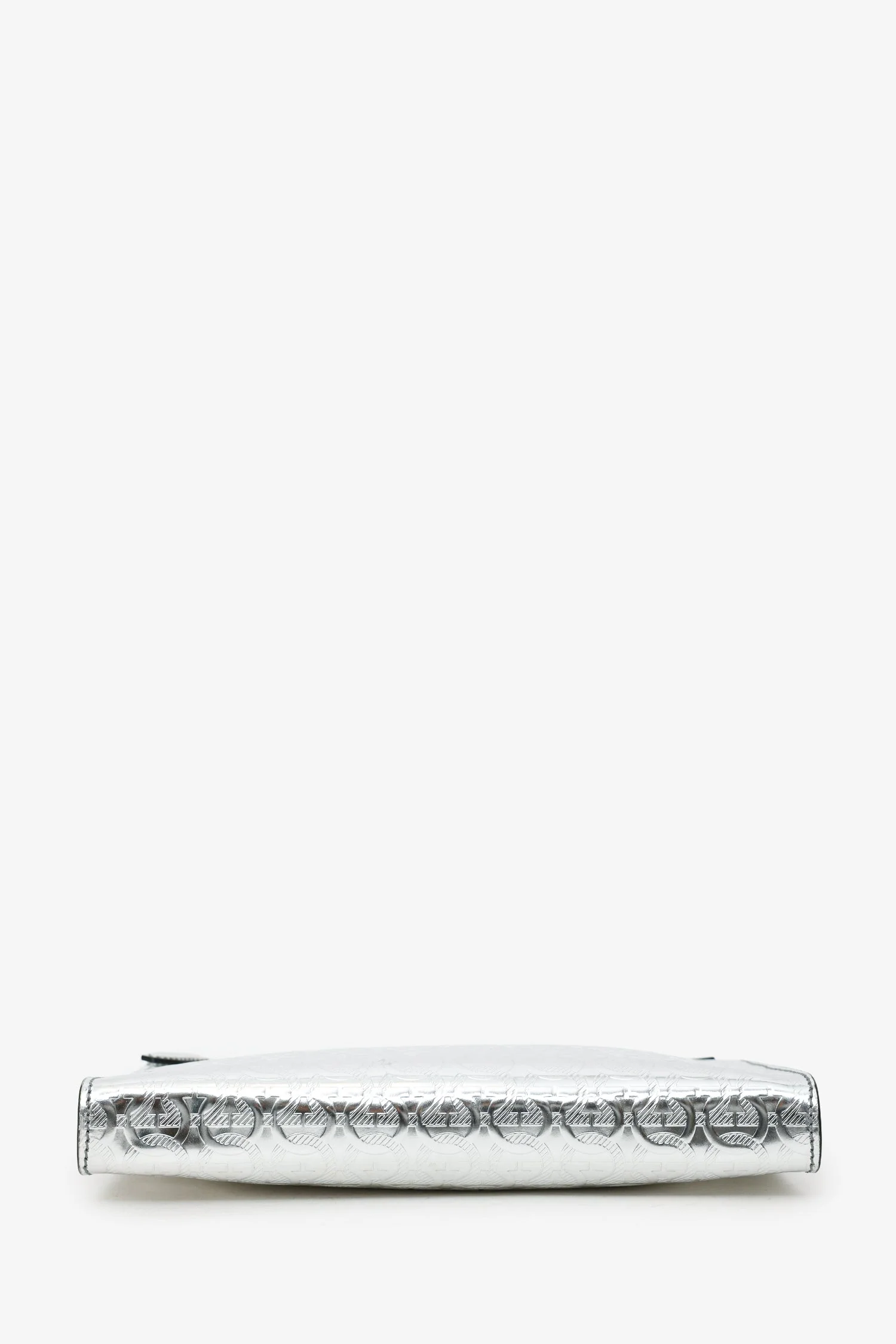 Salvatore Ferragamo Silver Metallic Leather Gancini Clutch - Image 5