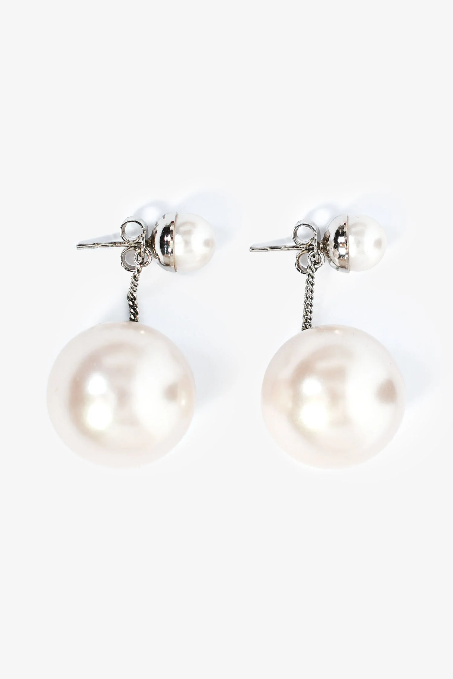 Salvatore Ferragamo Silver Tone White Pearl Drop Earrings - Image 2