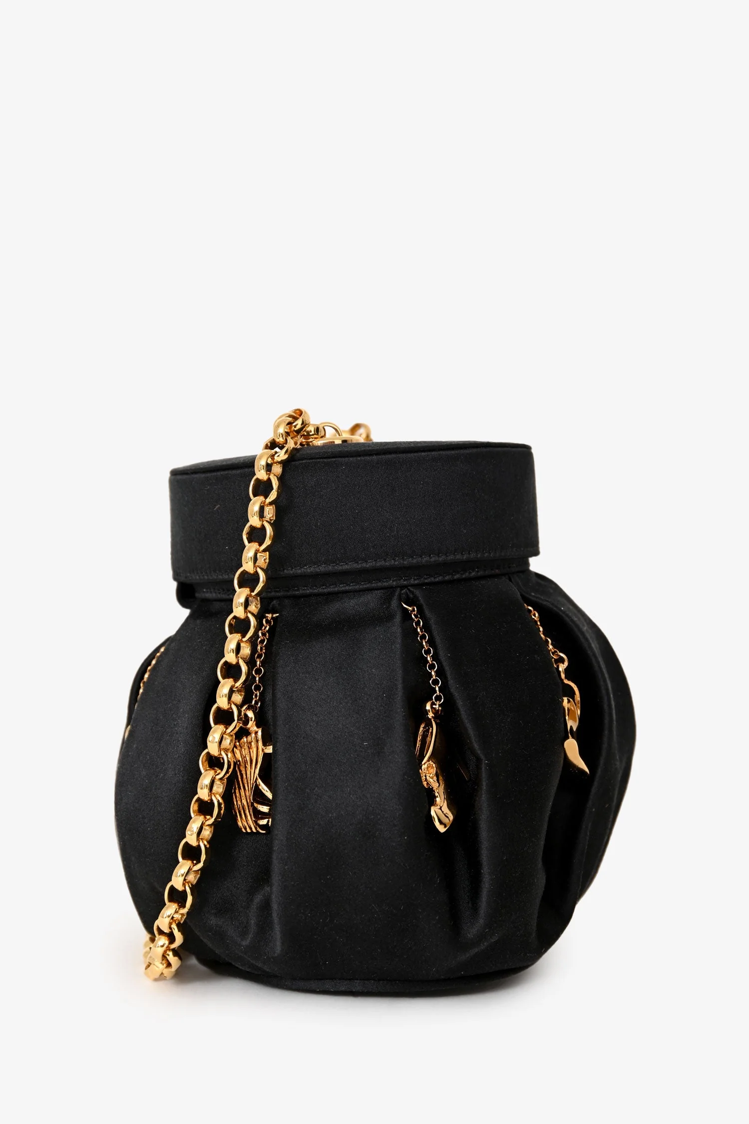 Salvatore Ferragamo Vintage Limited-Edition Black Silk Shoe Charms Bucket Bag - Image 3