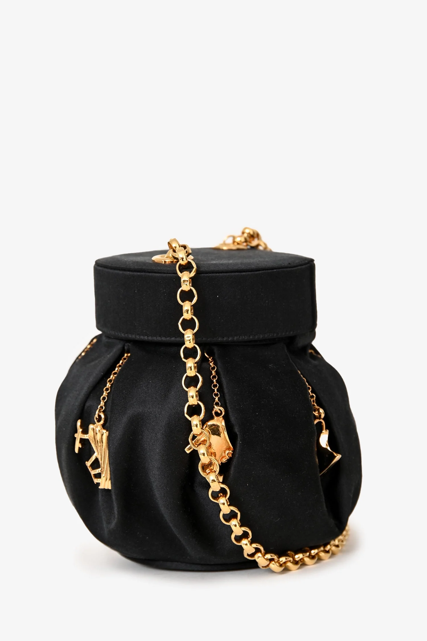 Salvatore Ferragamo Vintage Limited-Edition Black Silk Shoe Charms Bucket Bag - Image 4