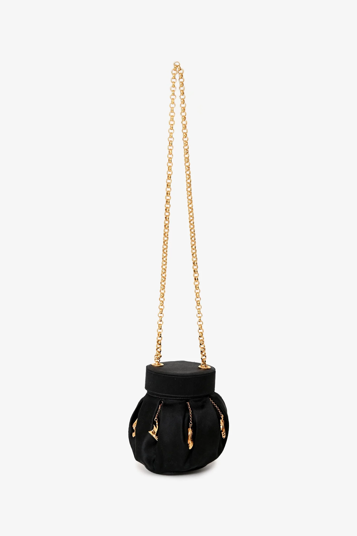 Salvatore Ferragamo Vintage Limited-Edition Black Silk Shoe Charms Bucket Bag - Image 7