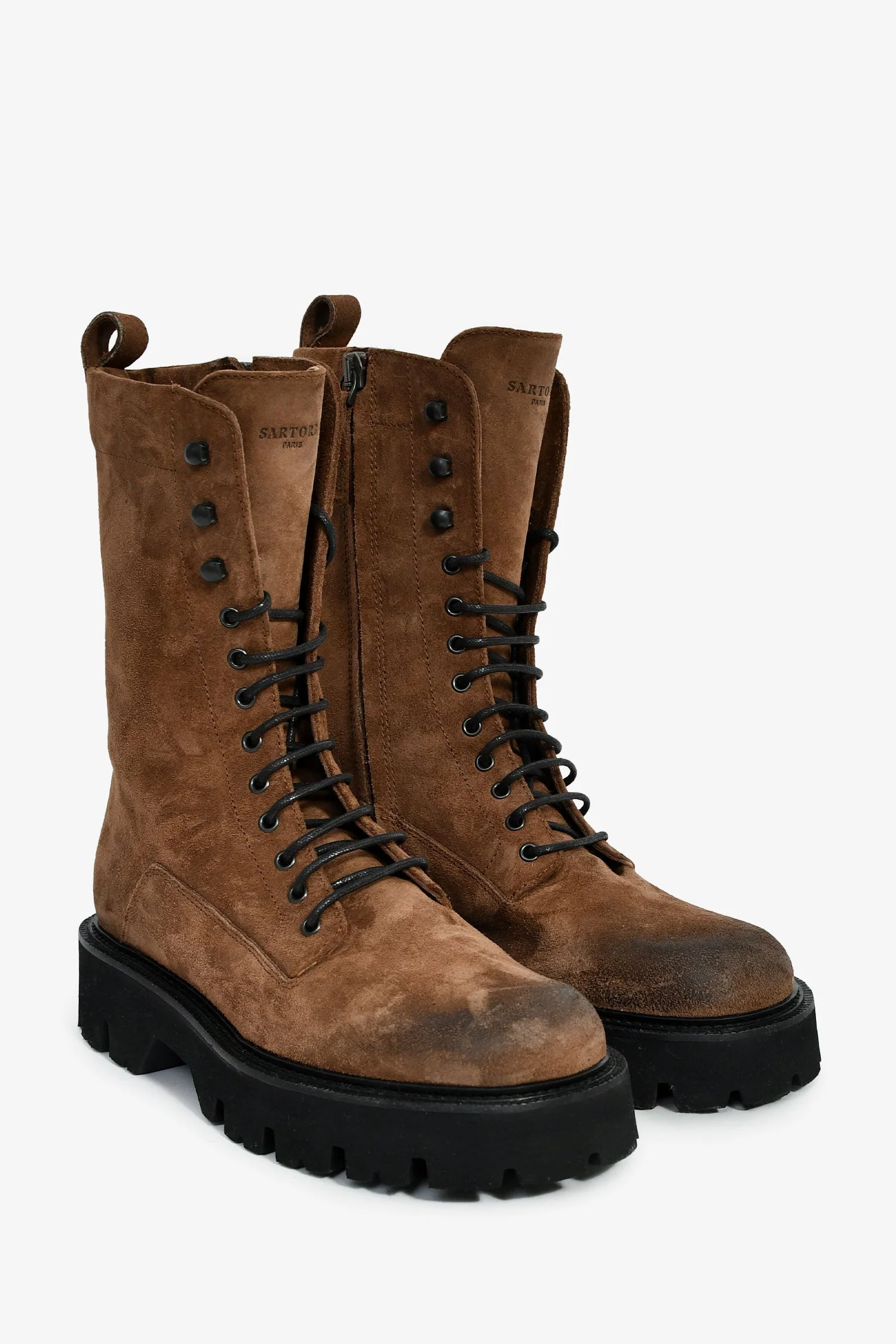 Sartore Chocolate Brown Distressed Suede Wax Combat Boots Size 36 - Image 2