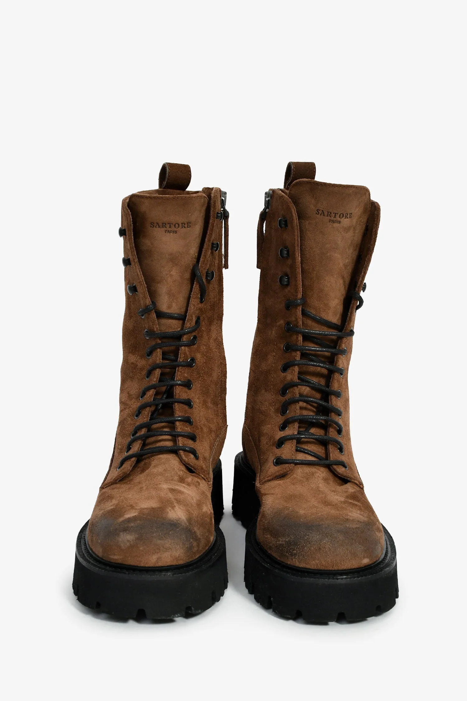 Sartore Chocolate Brown Distressed Suede Wax Combat Boots Size 36 - Image 3