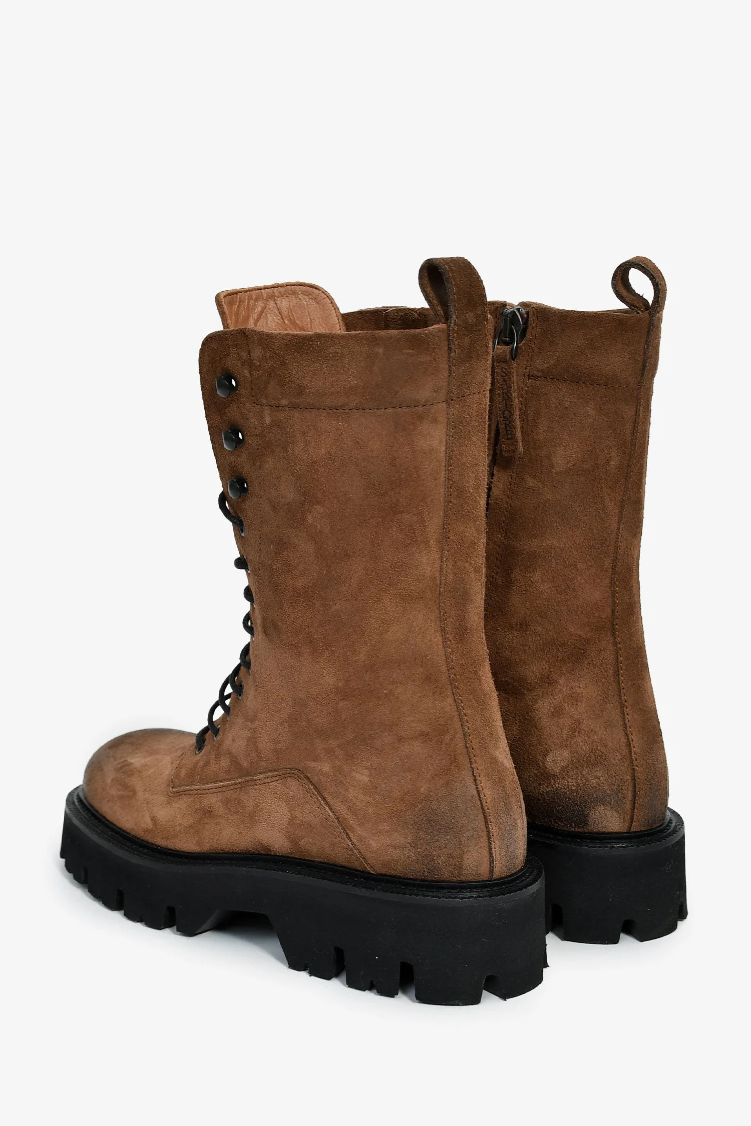 Sartore Chocolate Brown Distressed Suede Wax Combat Boots Size 36 - Image 4