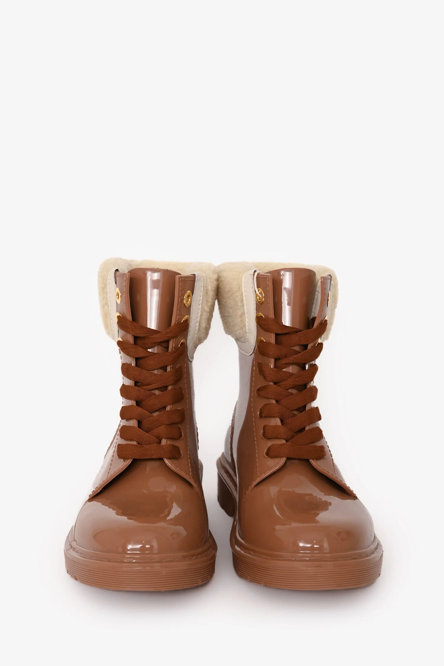 See By Chloe Tan Rubber Faux Shearling 'Florrie' Ankle Boots Size 38 - Image 3
