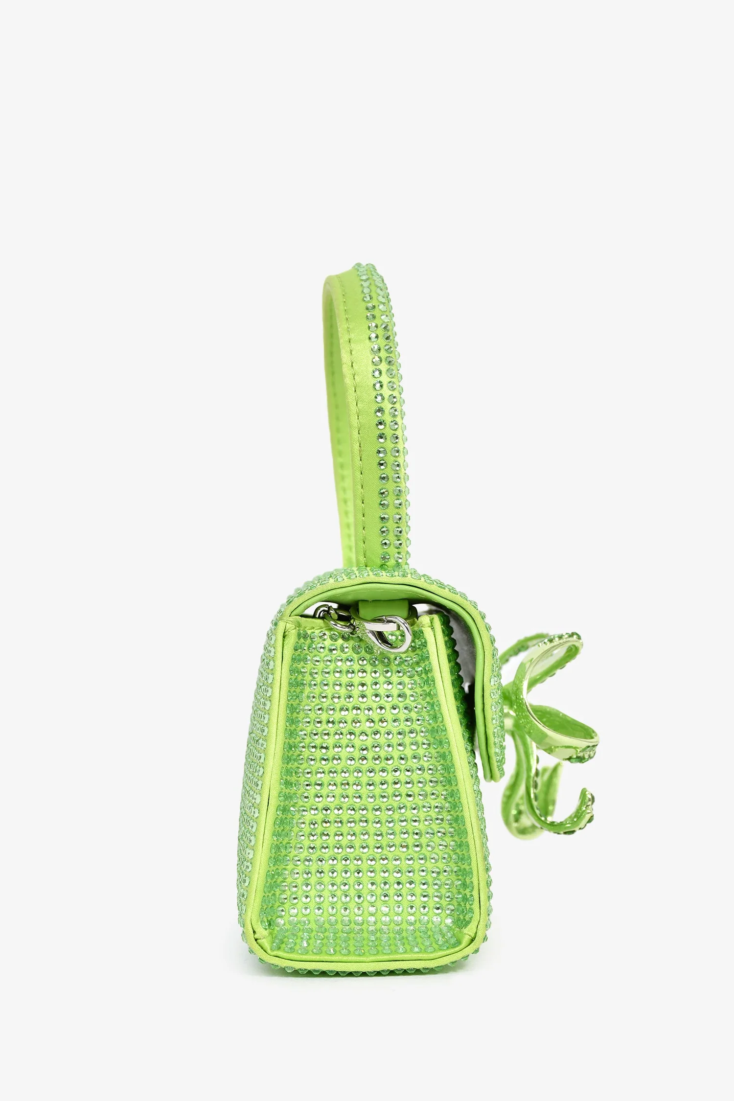 Self-Portrait Green Silk 'The Bow' Embellished Mini Top Handle Bag With Strap - Image 3