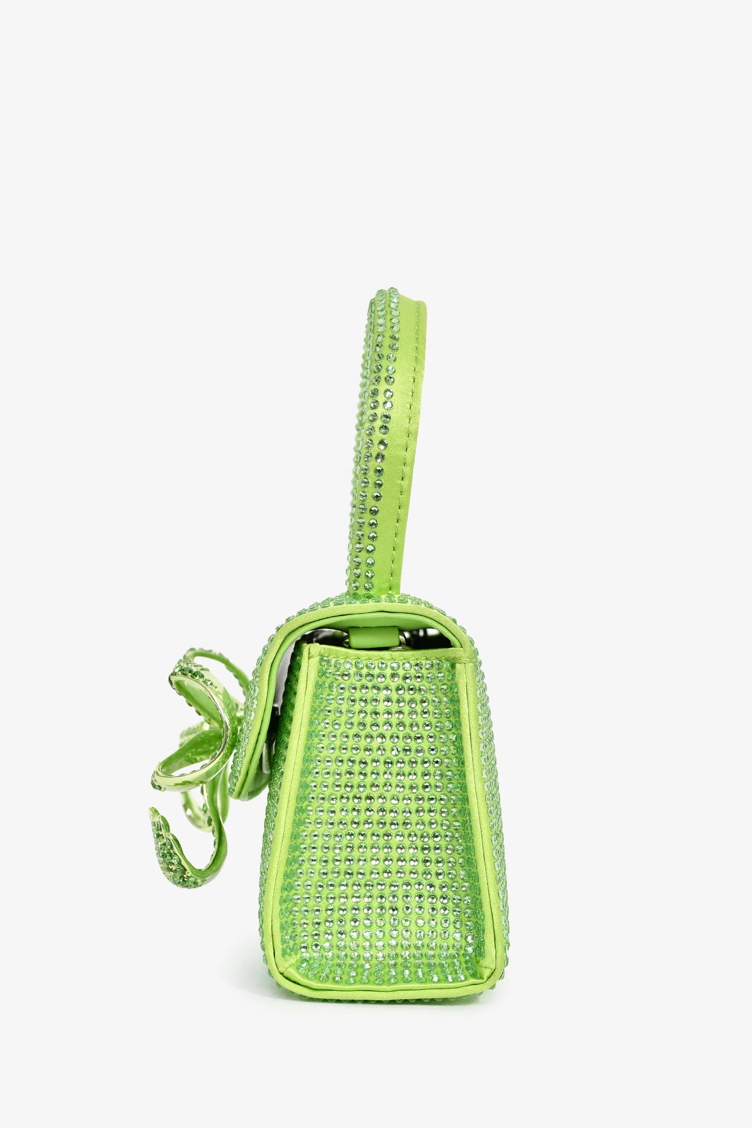 Self-Portrait Green Silk 'The Bow' Embellished Mini Top Handle Bag With Strap - Image 4