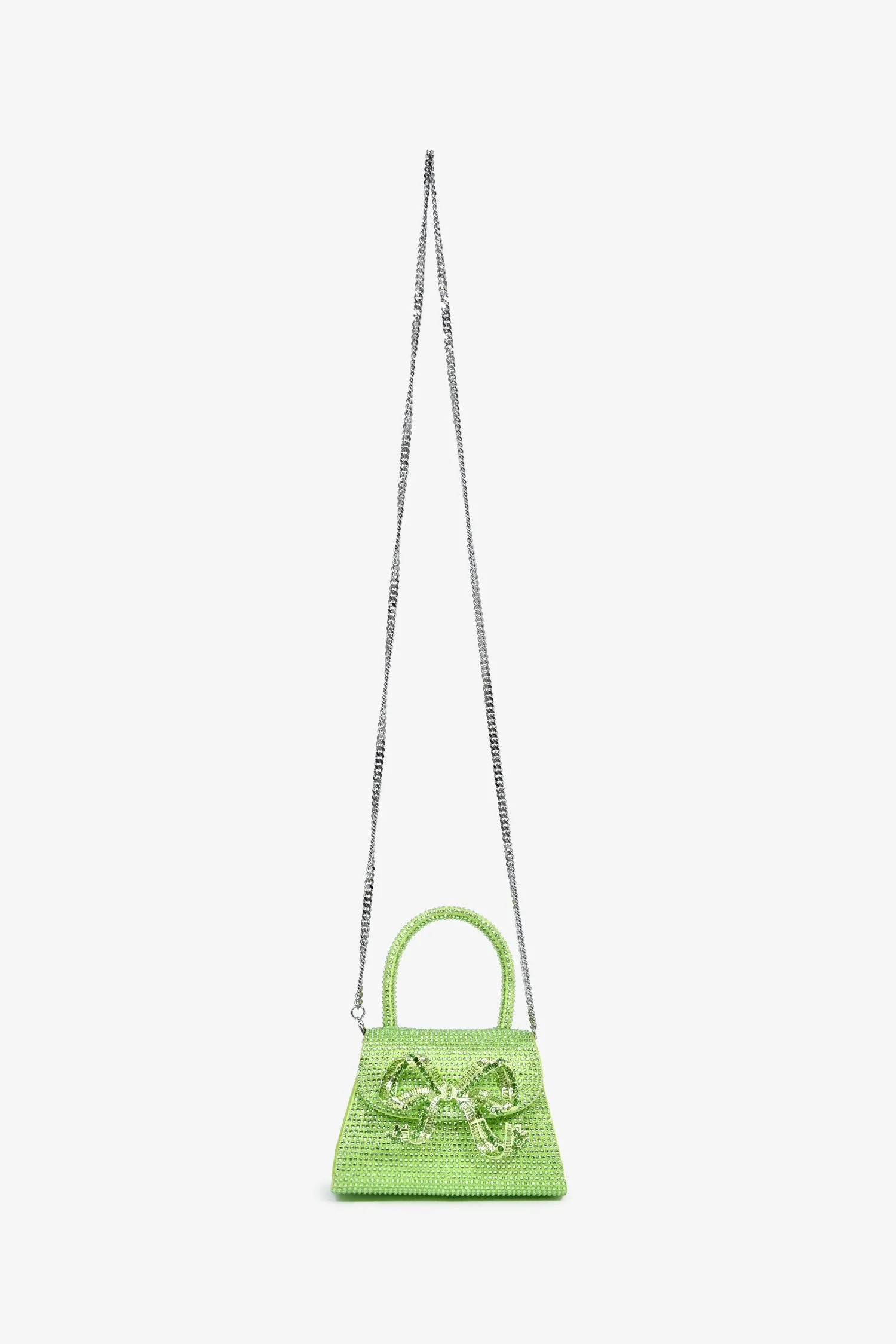 Self-Portrait Green Silk 'The Bow' Embellished Mini Top Handle Bag With Strap - Image 7