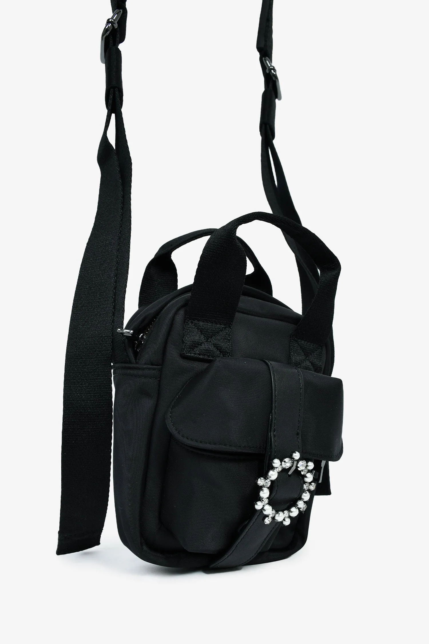 Simone Rocha Black Nylon Faux Pearl/Crystal Buckle Crossbody Bag - Image 4