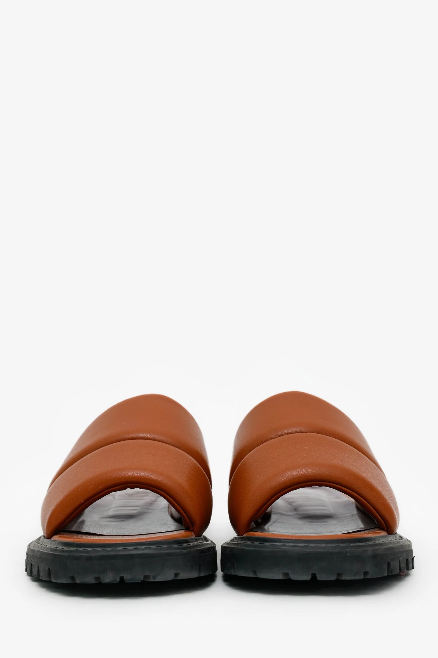 Staud Brown Leather Astro Padded Slides Size 37 - Image 3