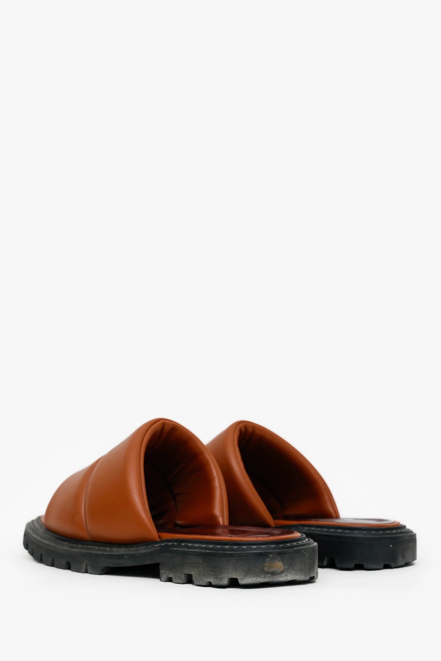 Staud Brown Leather Astro Padded Slides Size 37 - Image 4