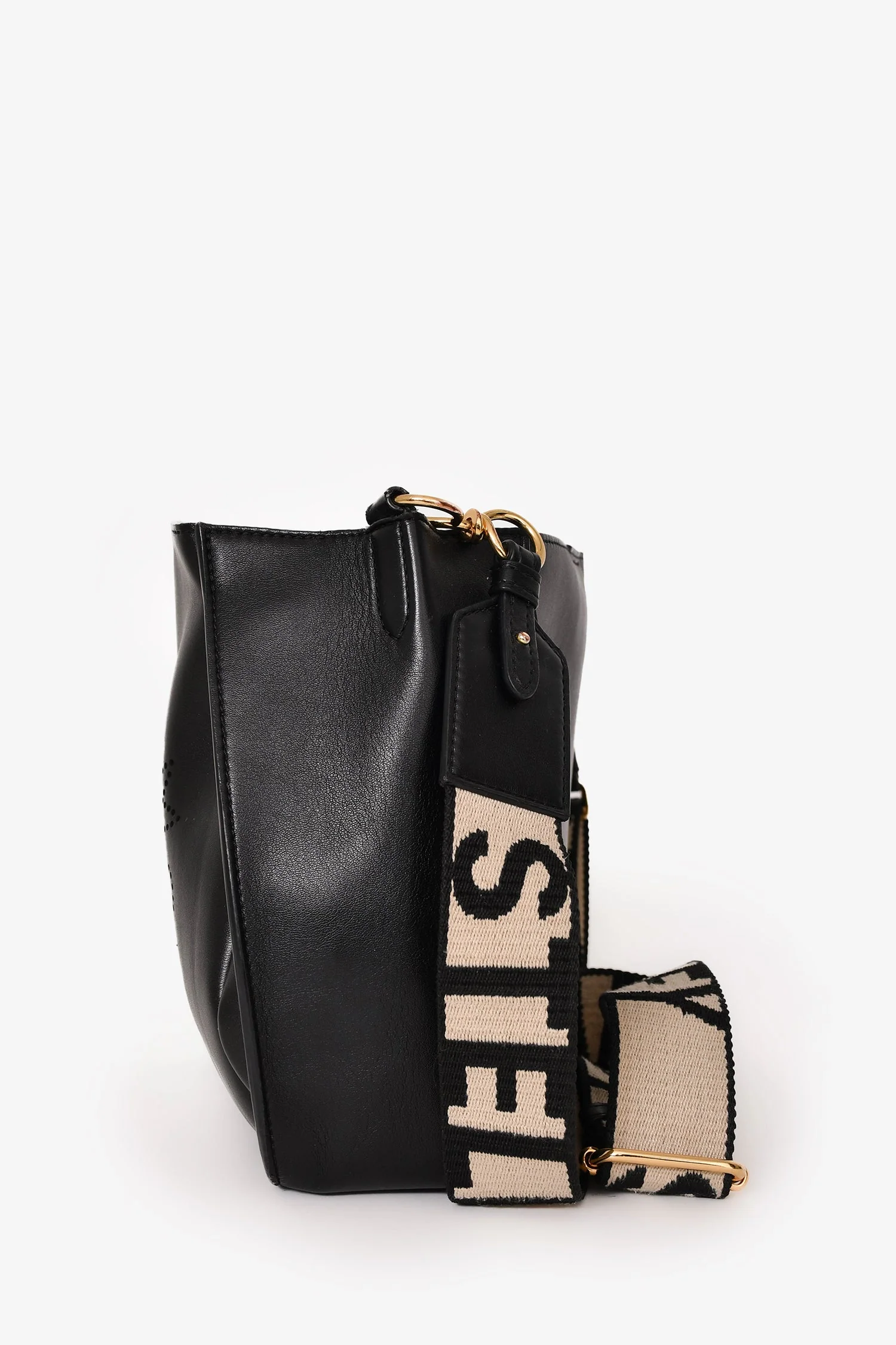Stella McCartney Black Smooth Pleather Logo Square Crossbody Bag - Image 4
