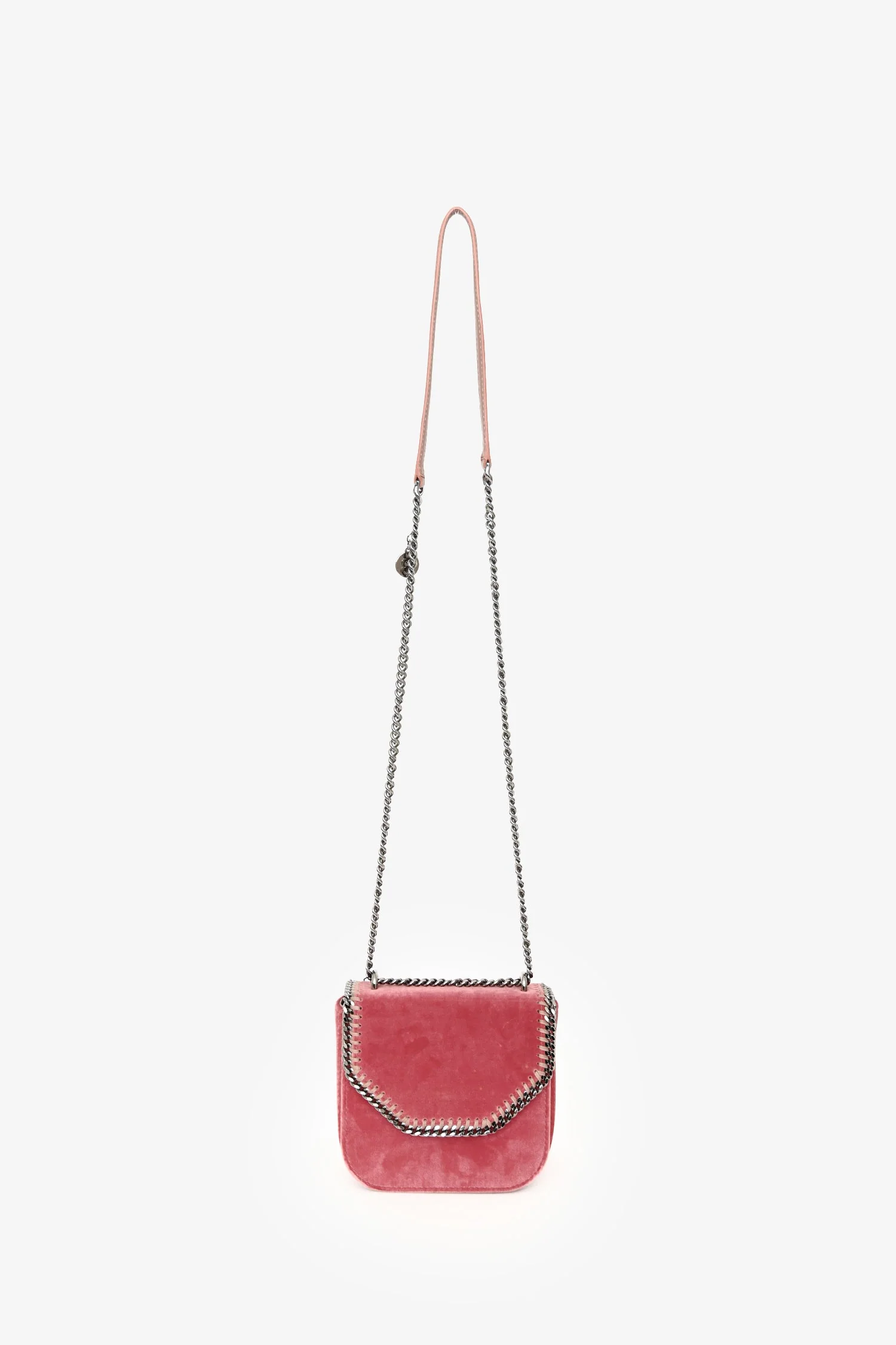 Stella McCartney Pink Vegan Suede Leather Chain Detail Crossbody - Image 7