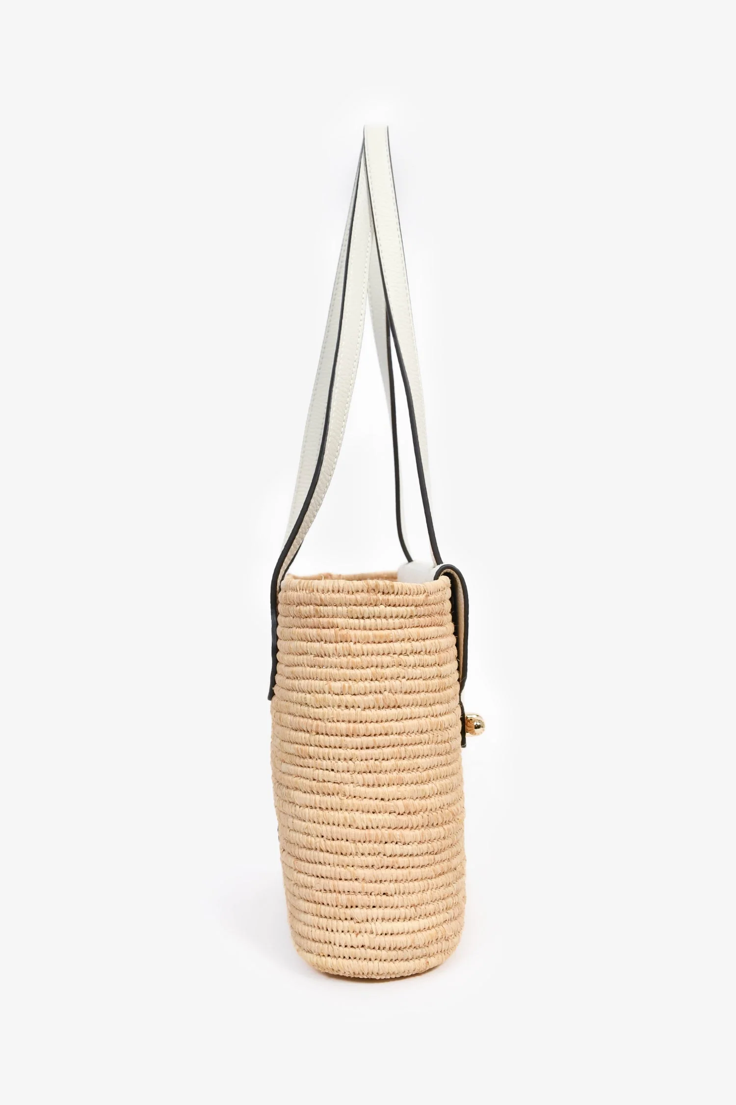 Strathberry Raffia/White Leather Small Basket Tote - Image 3
