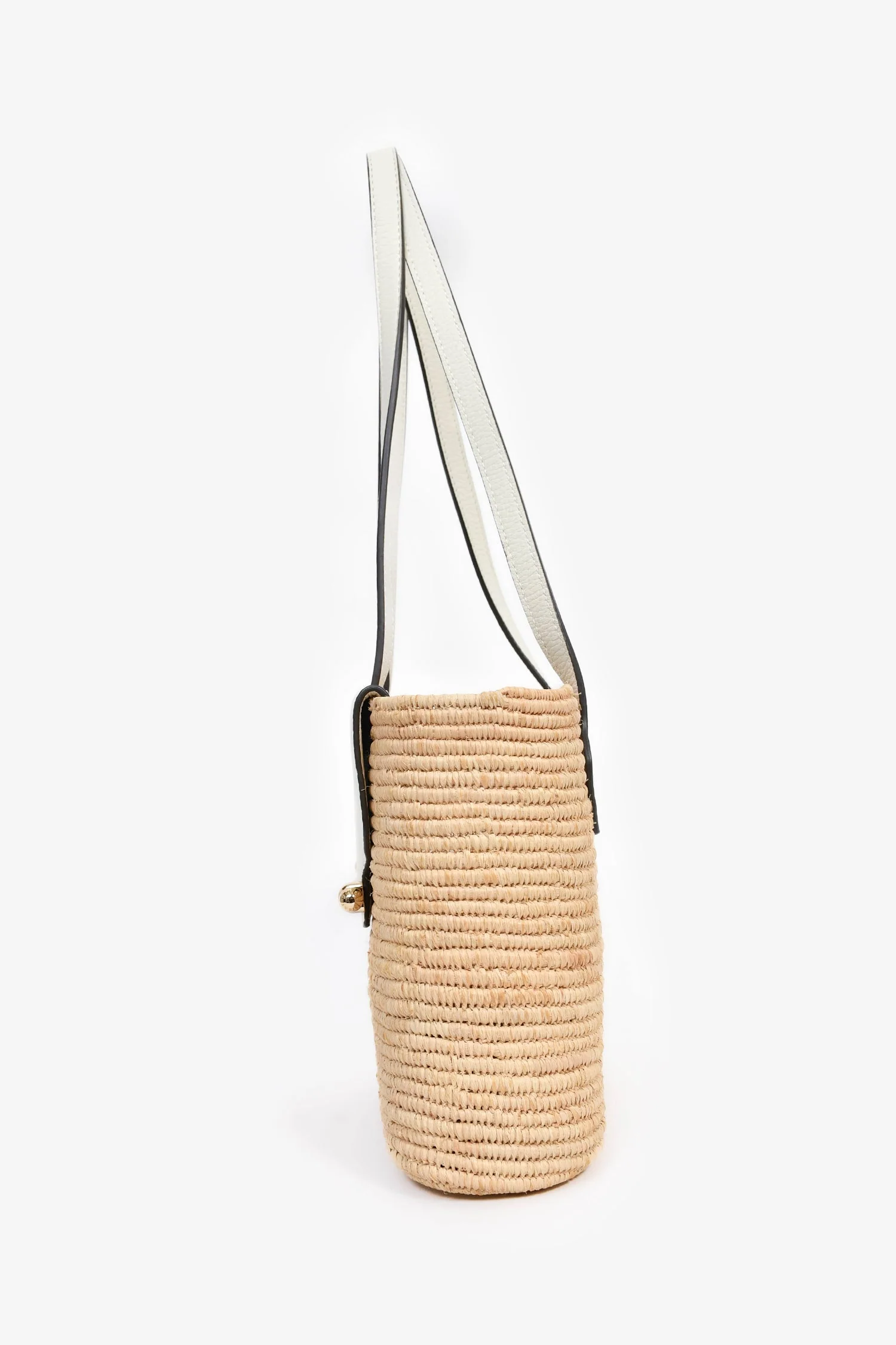 Strathberry Raffia/White Leather Small Basket Tote - Image 4