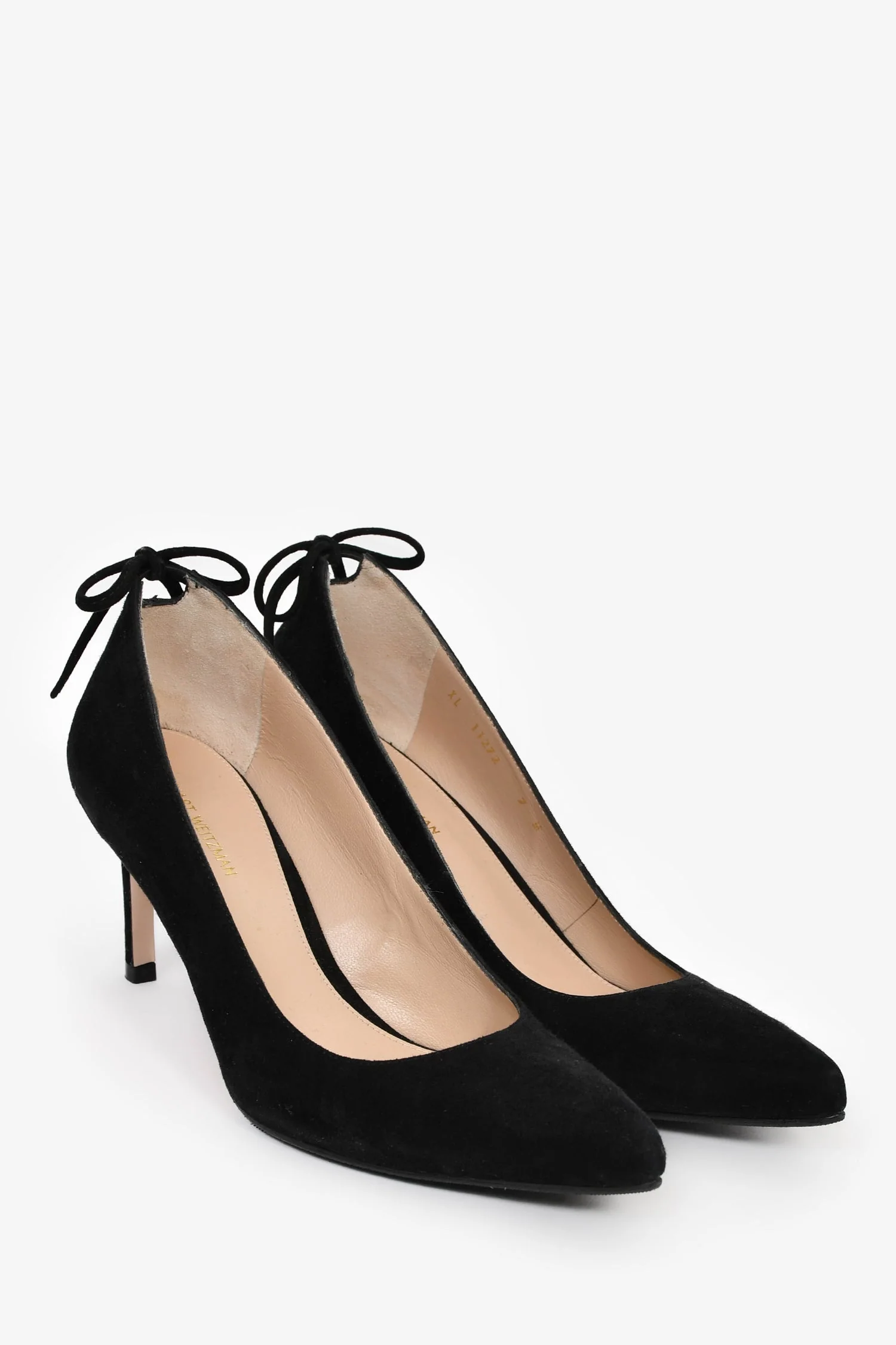 Stuart Weitzman Black Suede Bow Detail Heels Size 7 - Image 2