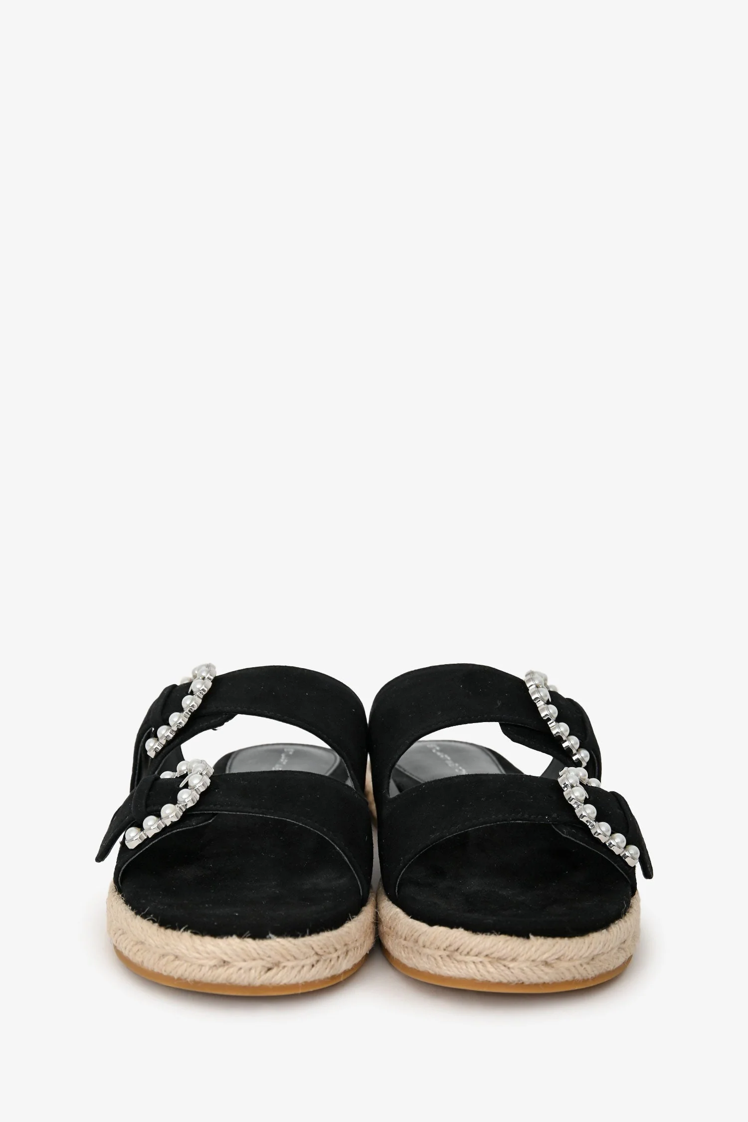 Stuart Weitzman Black Suede 'Tomi' Pearl Espadrilles Size 8.5 - Image 3