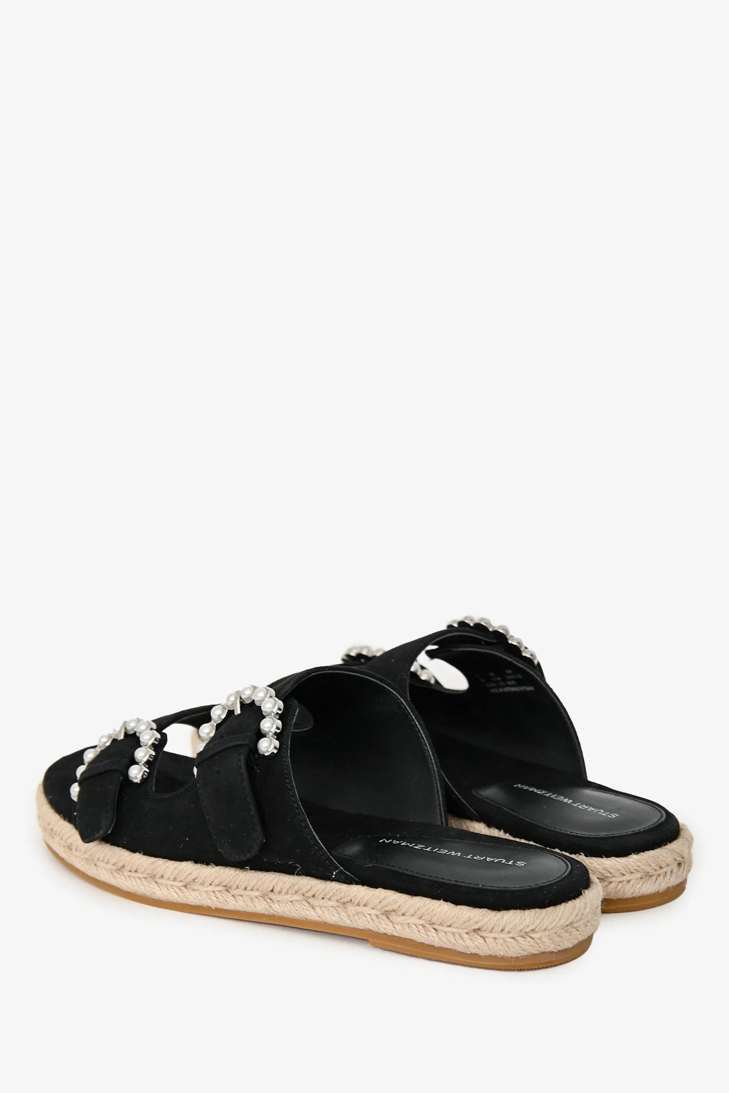 Stuart Weitzman Black Suede 'Tomi' Pearl Espadrilles Size 8.5 - Image 4