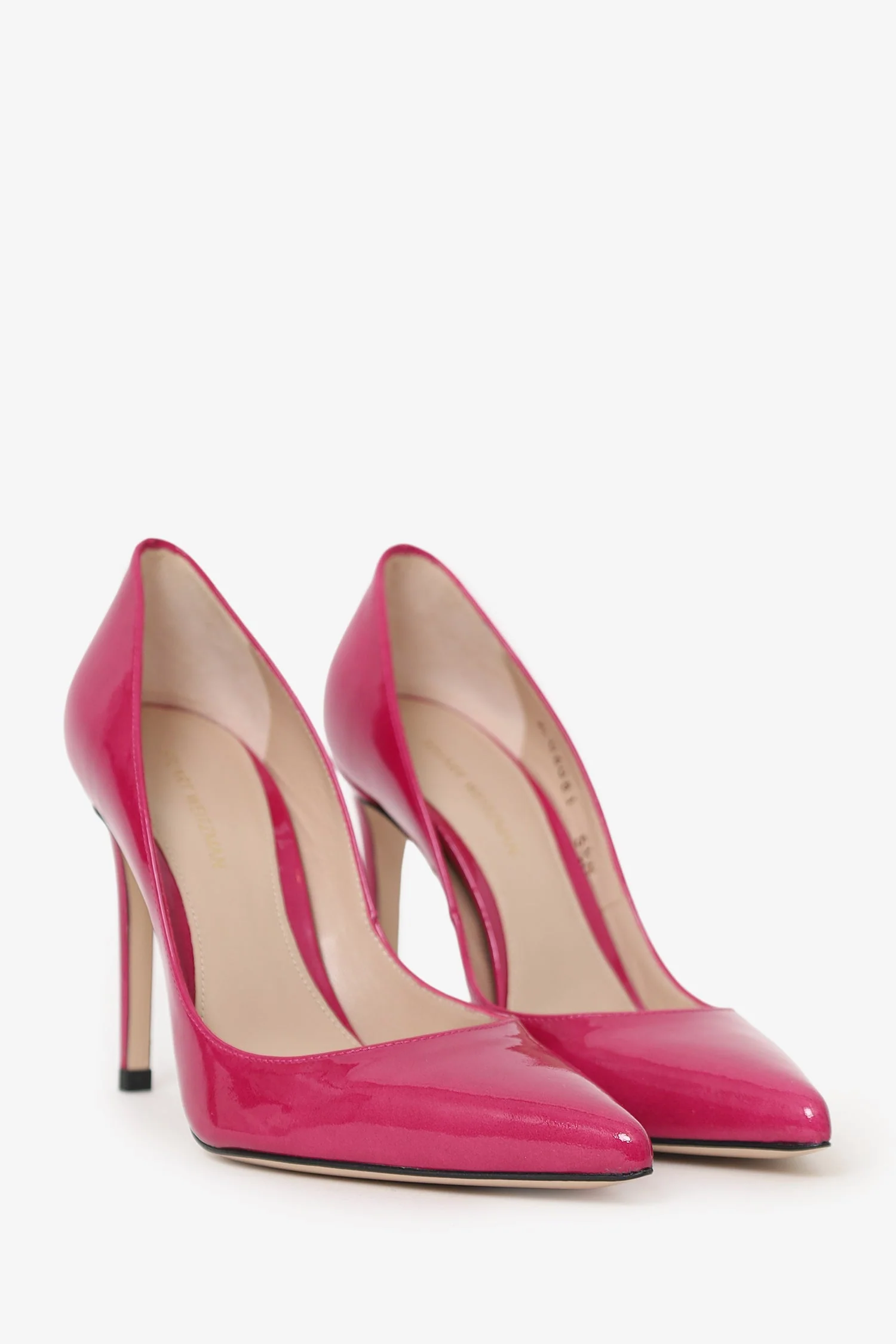 Stuart Weitzman Fuchsia Patent Leather Curvia Pointed Toe Heels Size 5.5 - Image 2