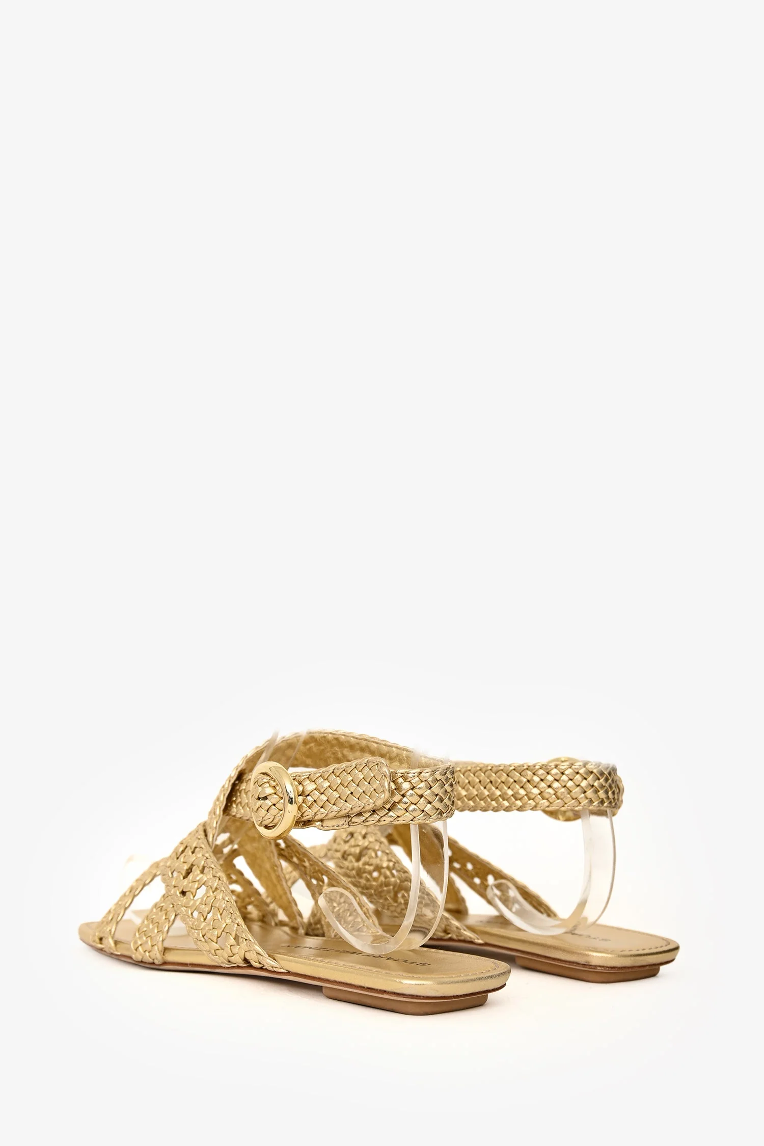 Stuart Weitzman Gold Woven Leather Ankle Strap Flat Sandals Size 39 - Image 4
