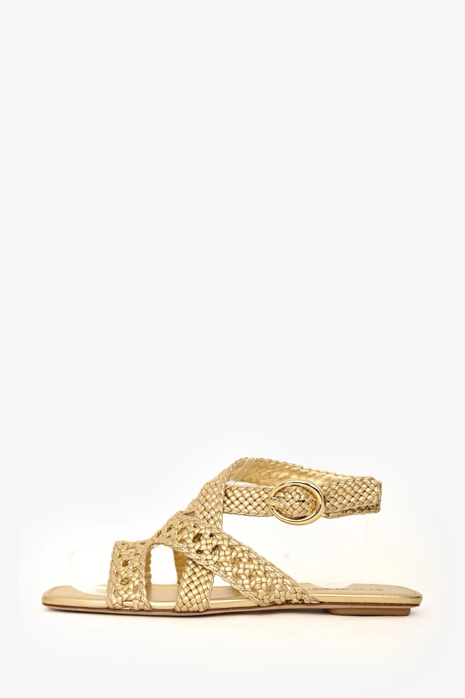 Stuart Weitzman Gold Woven Leather Ankle Strap Flat Sandals Size 39 - Image 5