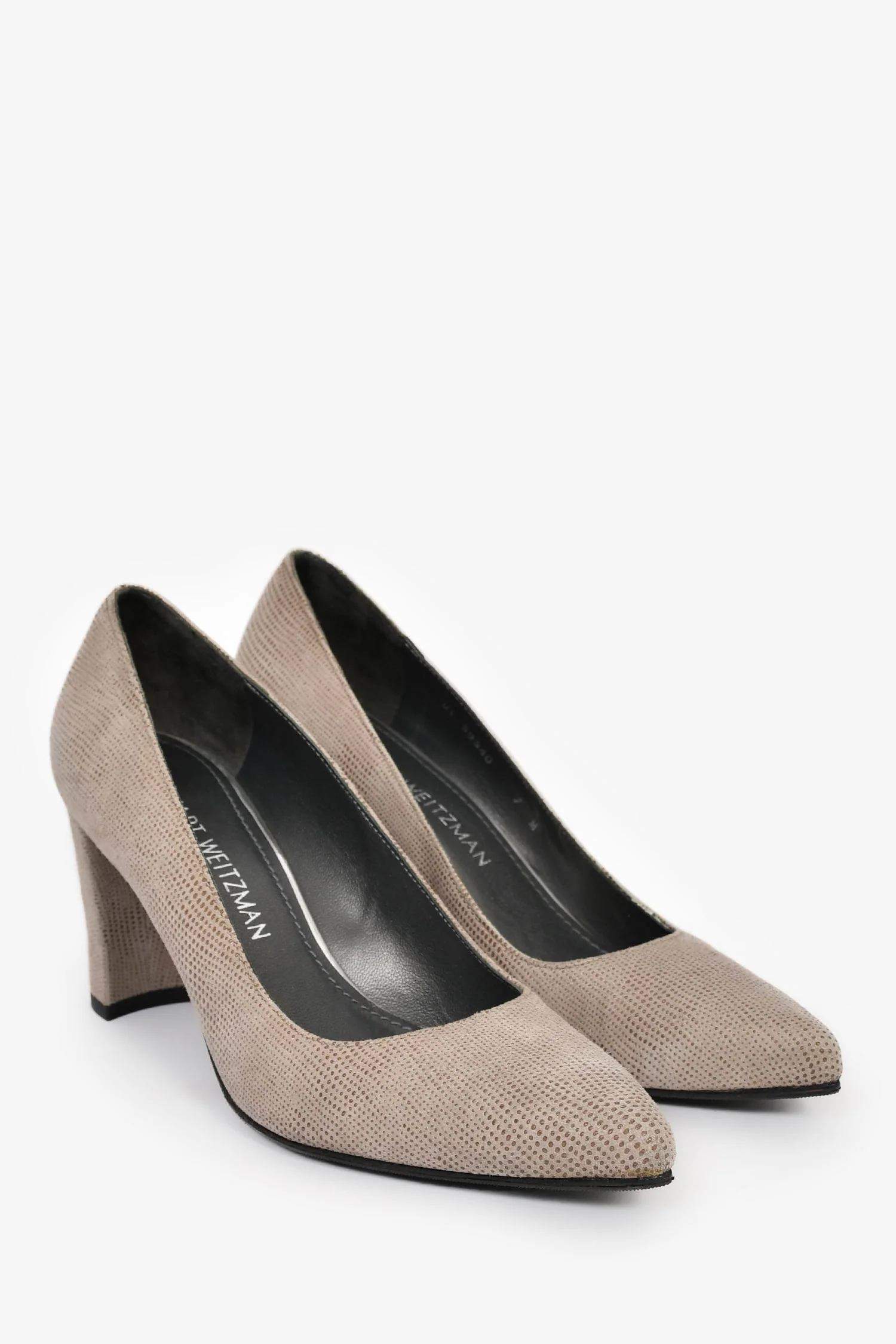 Stuart Weitzman Grey Textured Block Heels Size 7 - Image 2