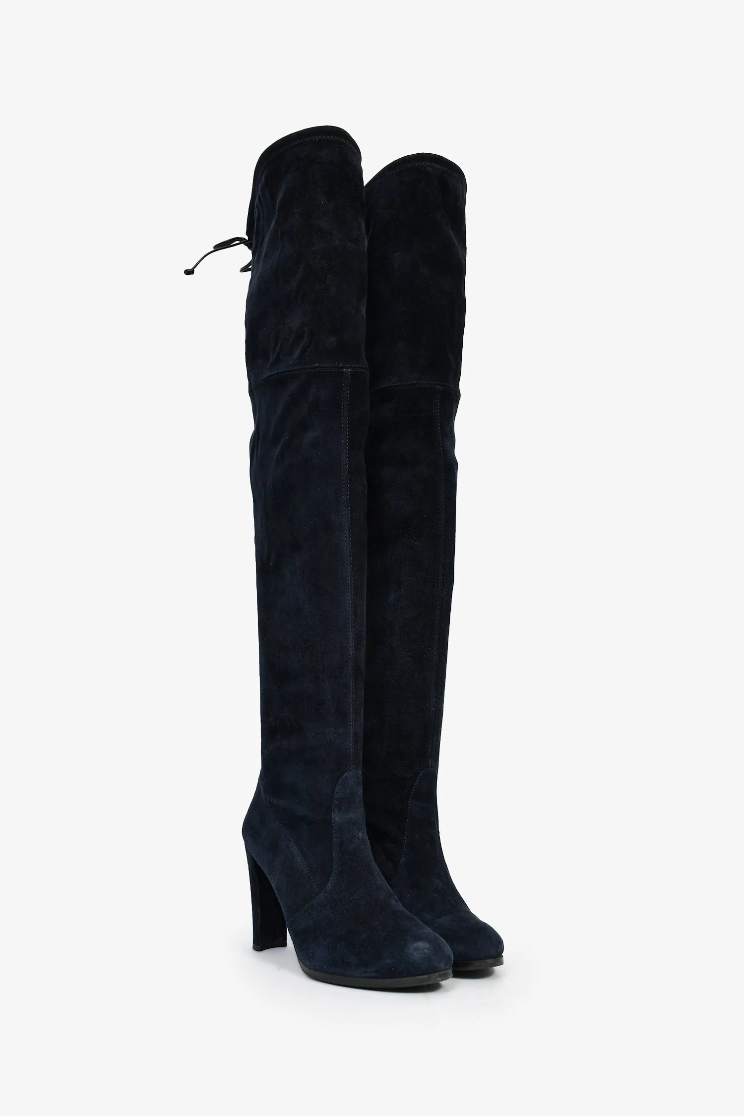 Stuart Weitzman Navy Suede Thigh High Heeled Boots Size 7.5 - Image 2