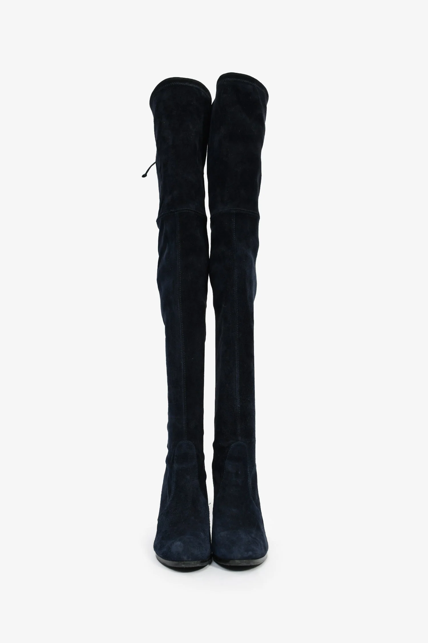 Stuart Weitzman Navy Suede Thigh High Heeled Boots Size 7.5 - Image 3