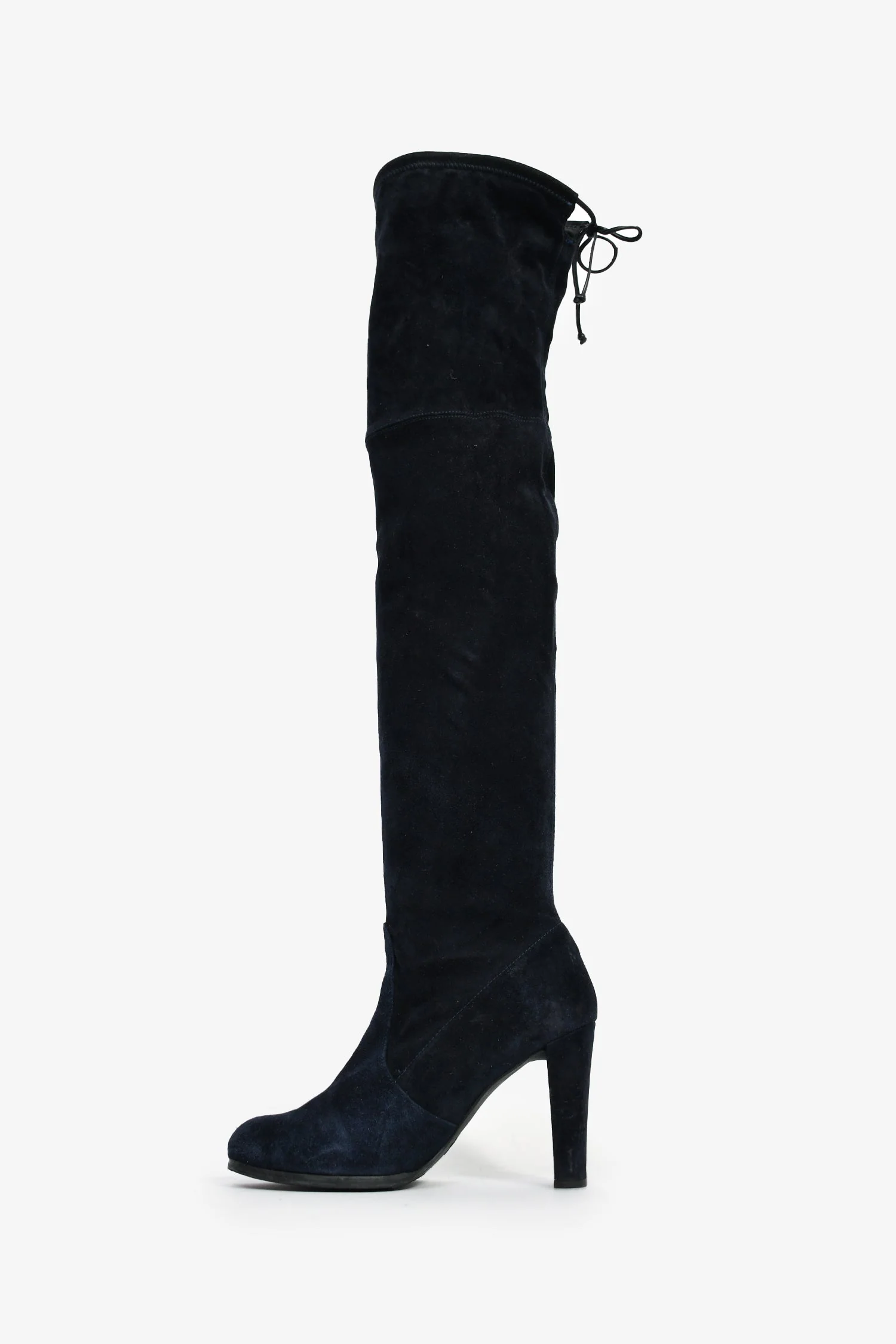 Stuart Weitzman Navy Suede Thigh High Heeled Boots Size 7.5 - Image 4