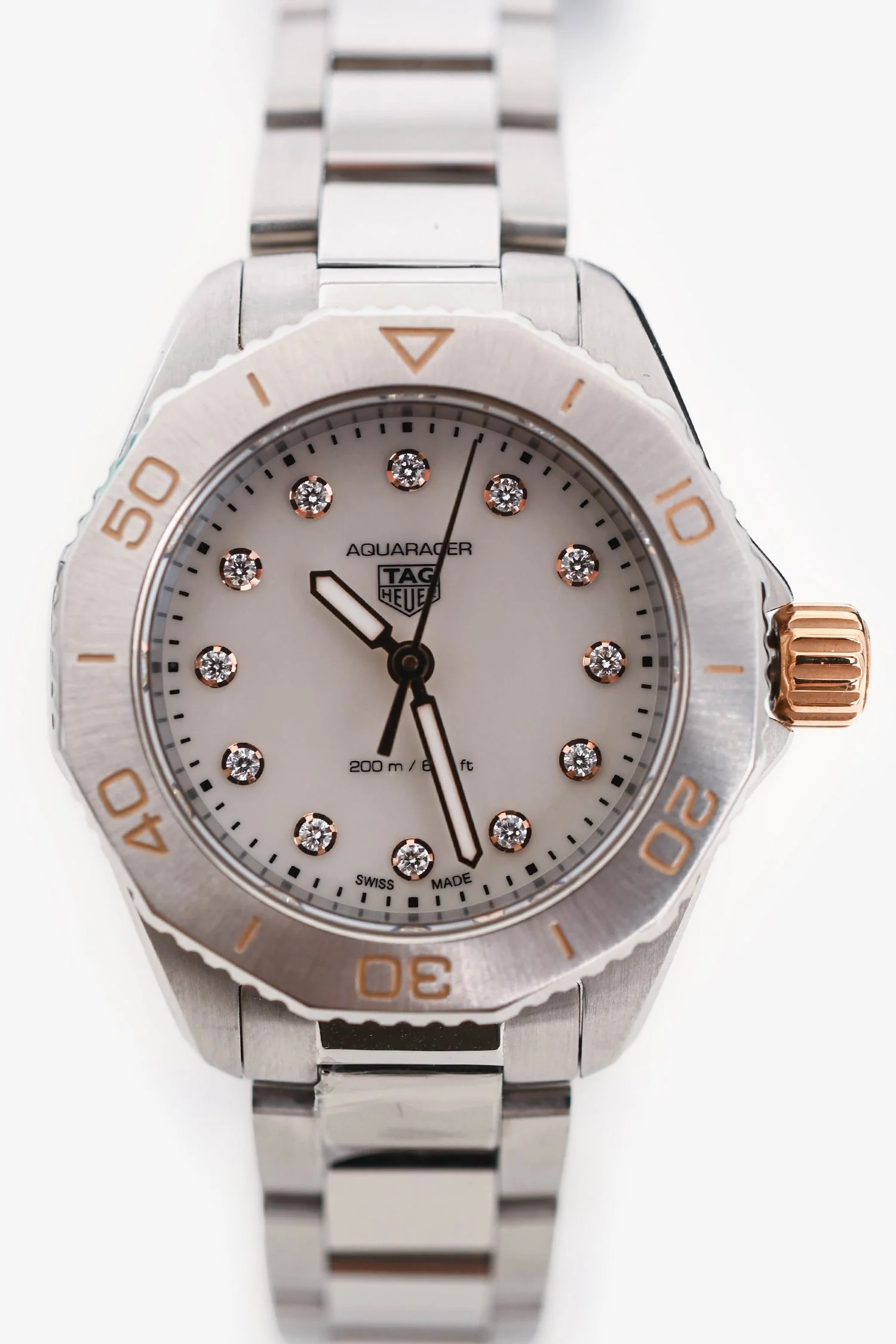 Tag Heuer Stainless Steel/18K Rose Gold Aquaracer Professional 200 Watch 30 mm With Diamond Index - Image 3