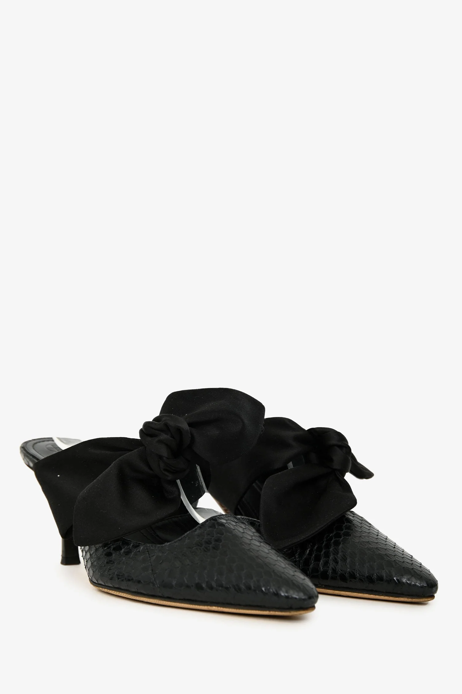 The Row Black Snakeskin Bow Detailed Coco 75 Mules Size 37.5 - Image 2