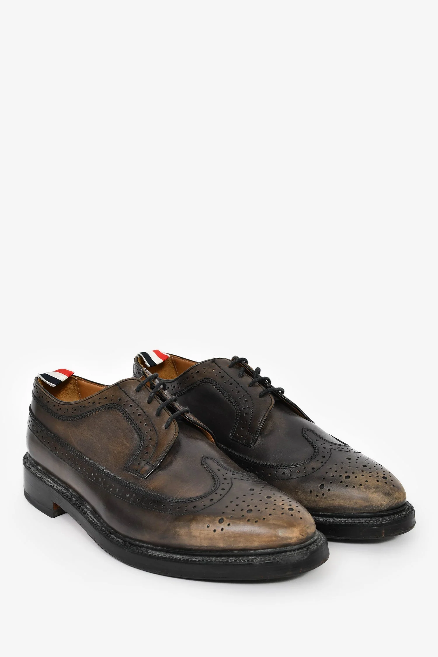 Thom Brown Green Burnished Leather Perforated Detail Oxford Loafers Size 9 Mens - Image 2