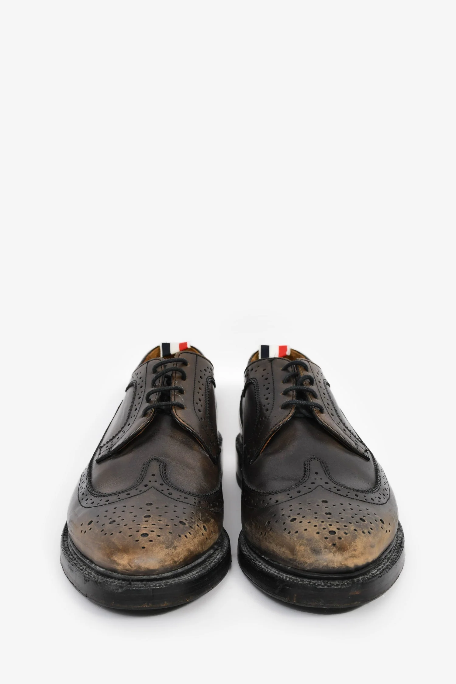 Thom Brown Green Burnished Leather Perforated Detail Oxford Loafers Size 9 Mens - Image 3
