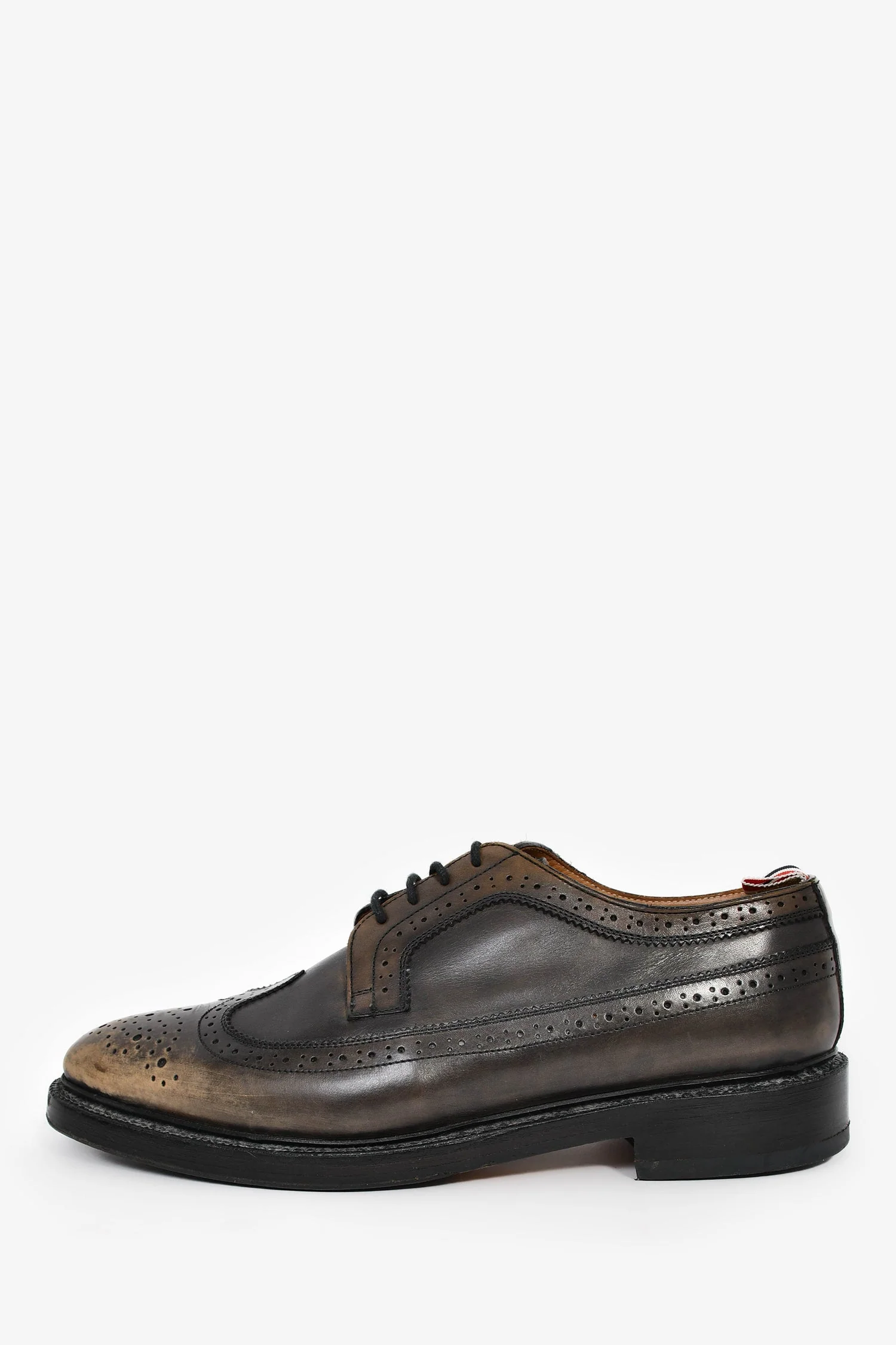 Thom Brown Green Burnished Leather Perforated Detail Oxford Loafers Size 9 Mens - Image 4