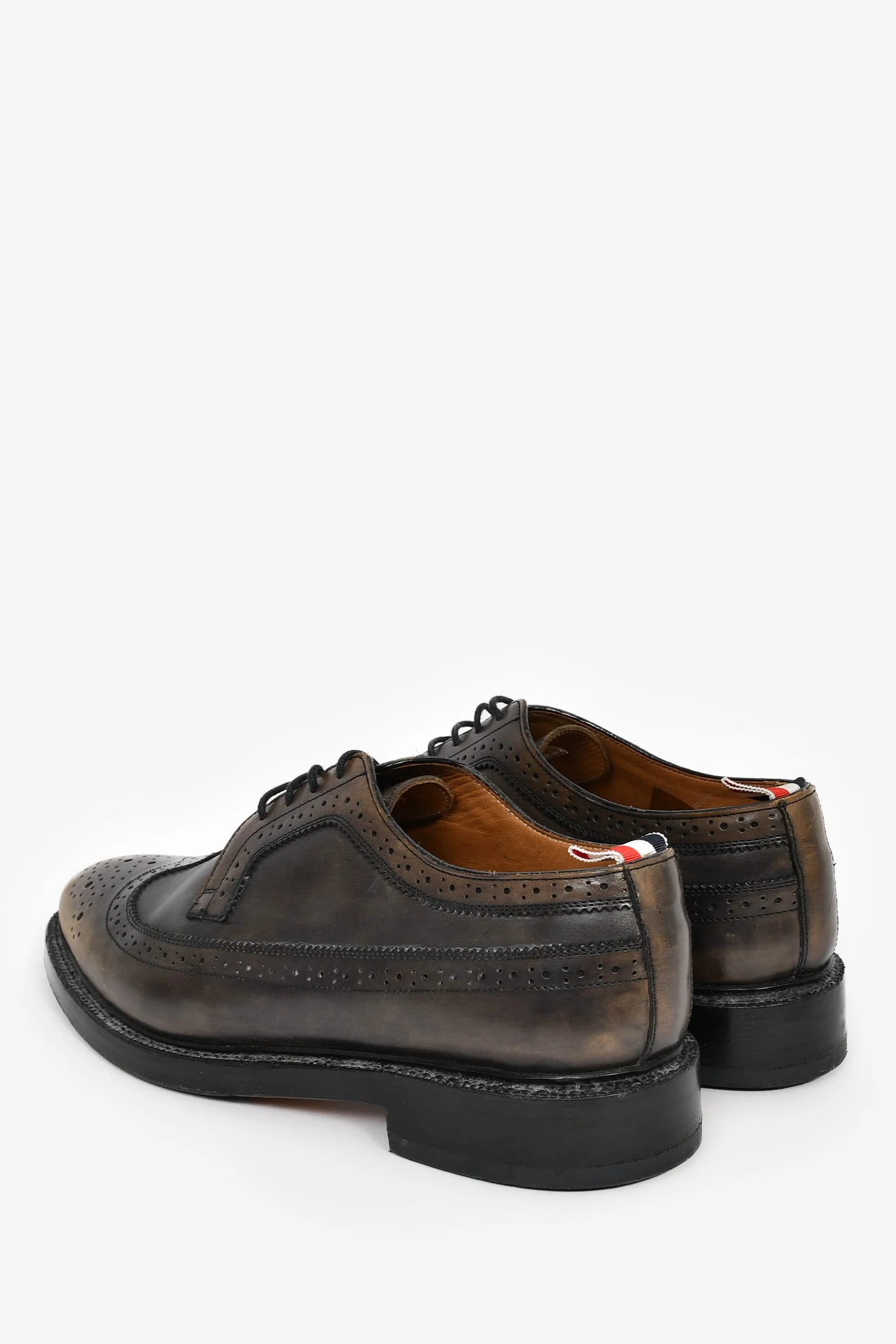 Thom Brown Green Burnished Leather Perforated Detail Oxford Loafers Size 9 Mens - Image 5