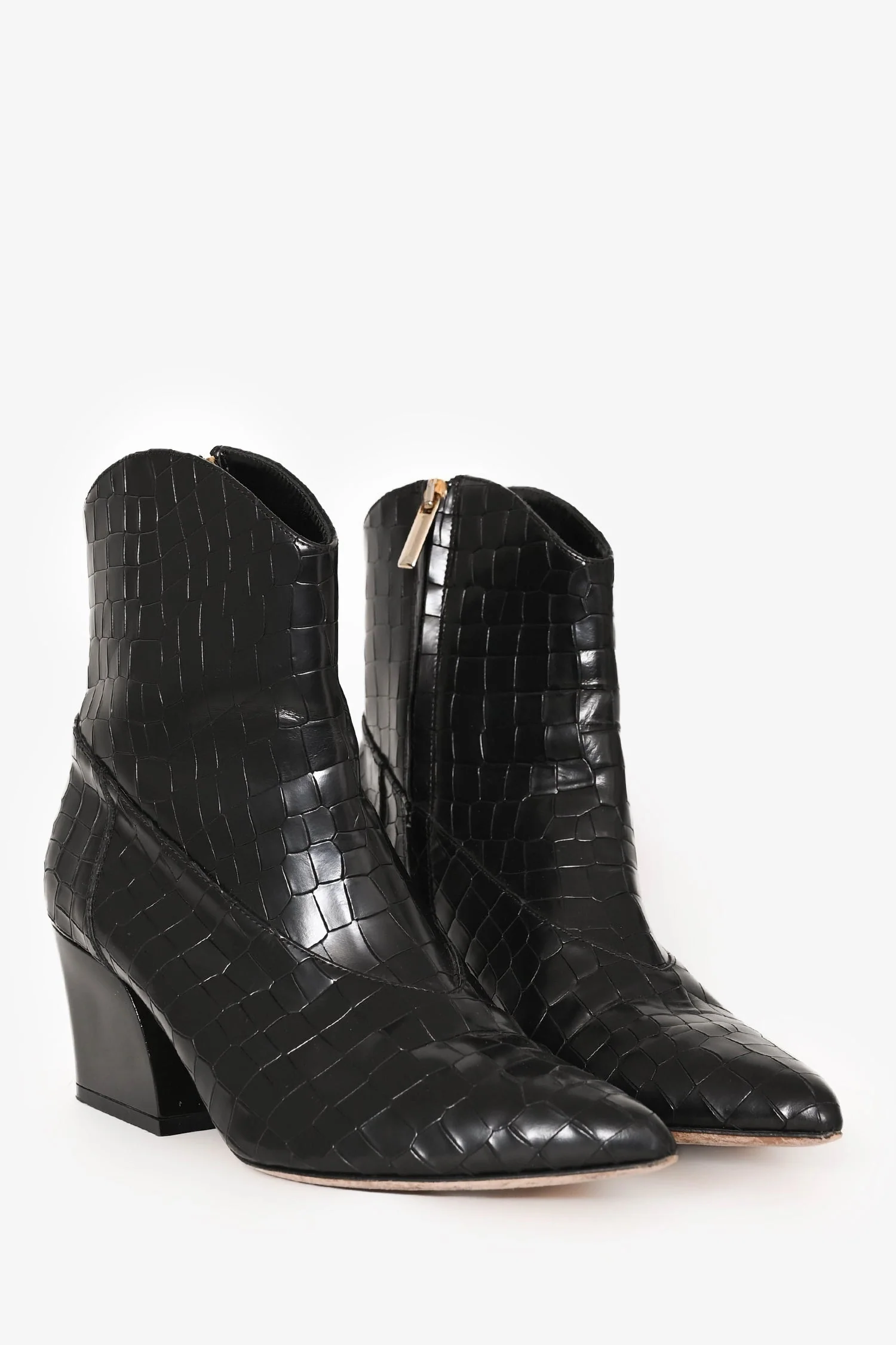 Tibi Navy Leather Croc Embossed Western Boots Size 38 - Image 2