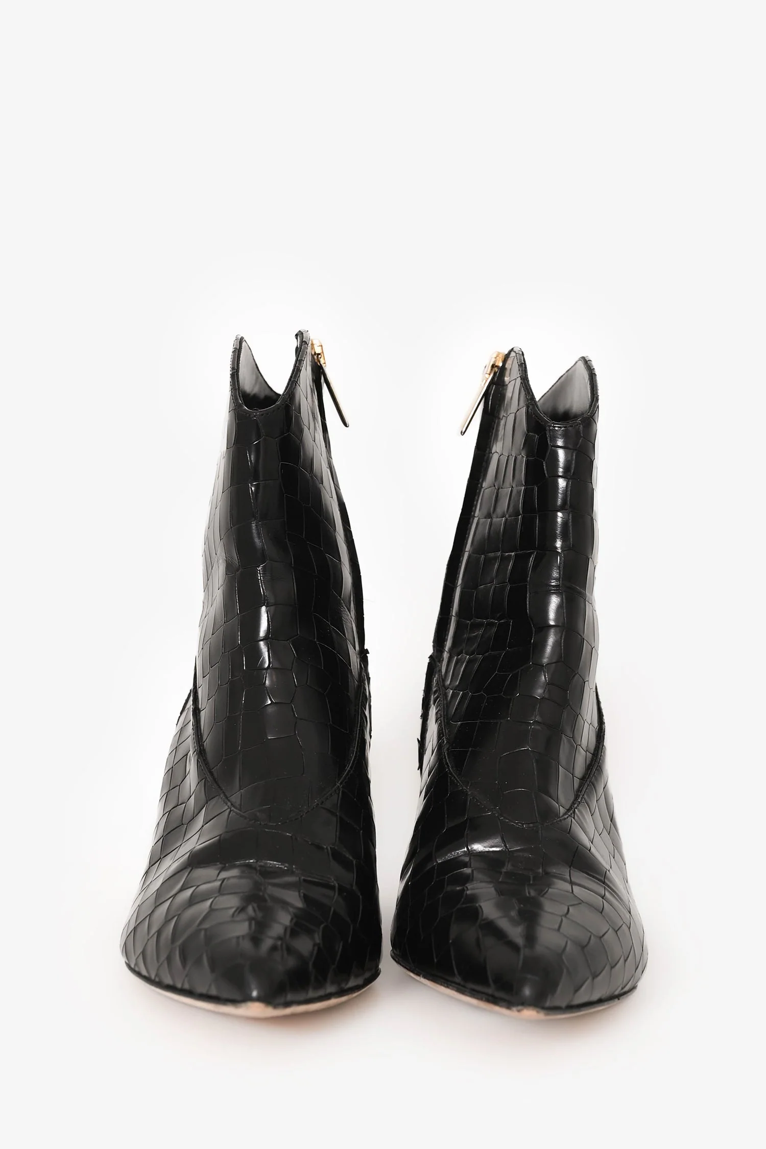 Tibi Navy Leather Croc Embossed Western Boots Size 38 - Image 3