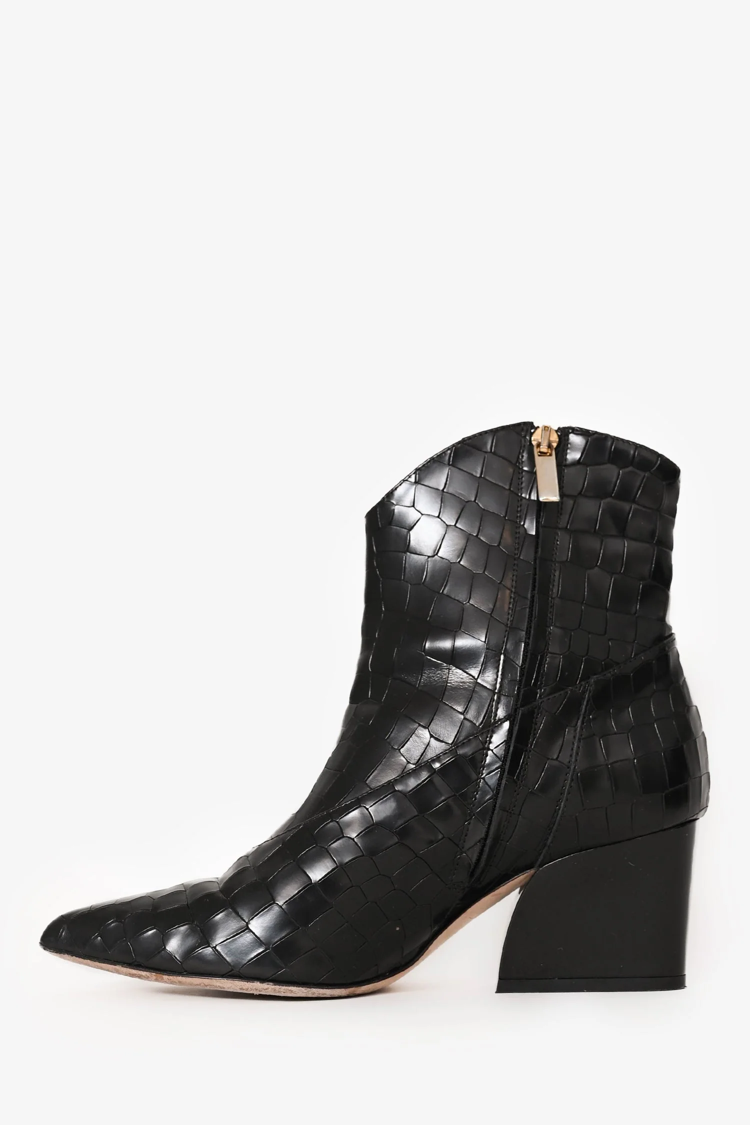 Tibi Navy Leather Croc Embossed Western Boots Size 38 - Image 4