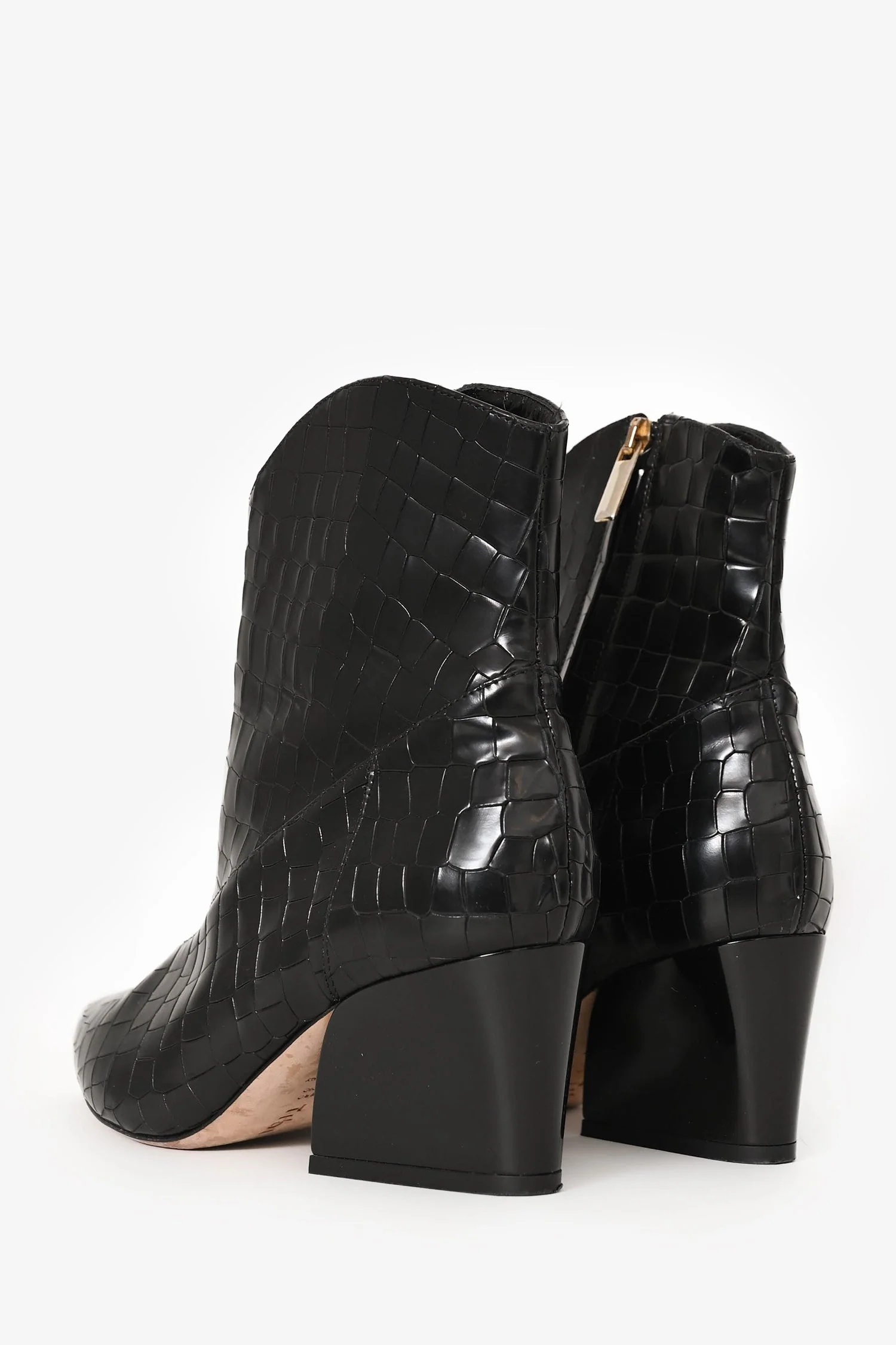 Tibi Navy Leather Croc Embossed Western Boots Size 38 - Image 5