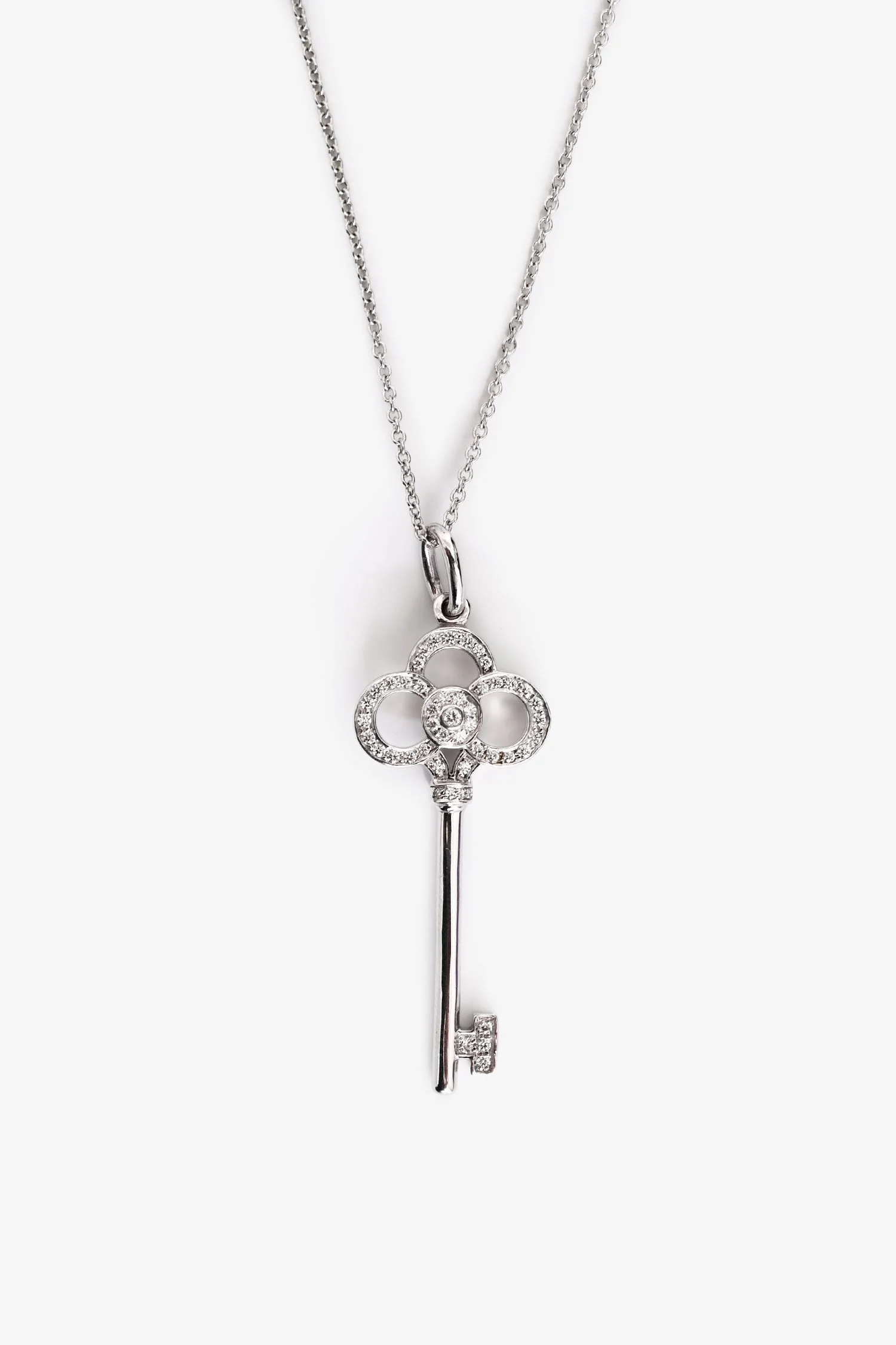 Tiffany & Co. 18k White Gold Mini Crown Key Pendant with Round Brilliant Diamonds - Image 2