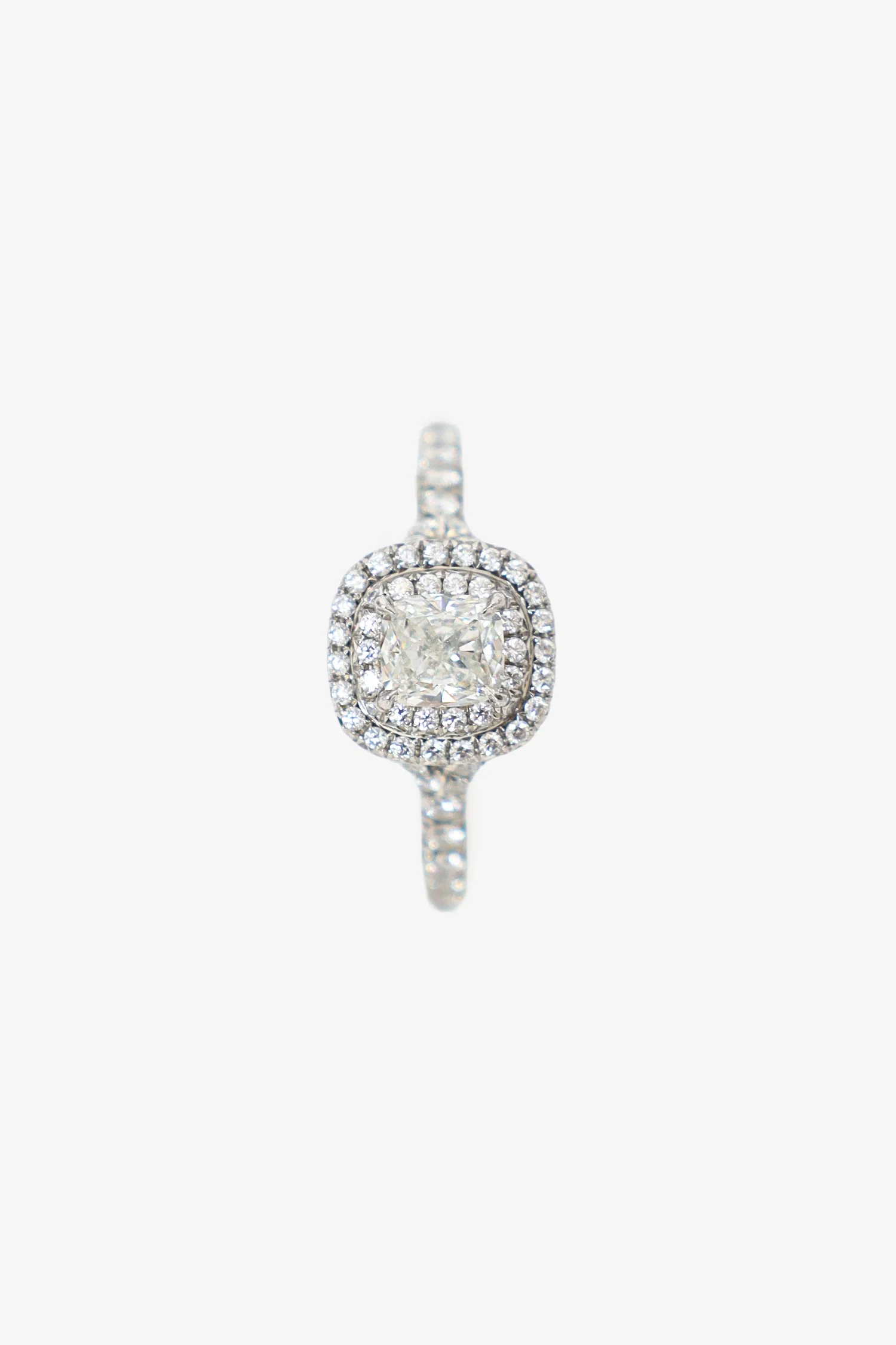 Tiffany & Co .55 Diamond/Platinum Soleste Cushion-Cut Double Halo Engagement Ring - Image 3