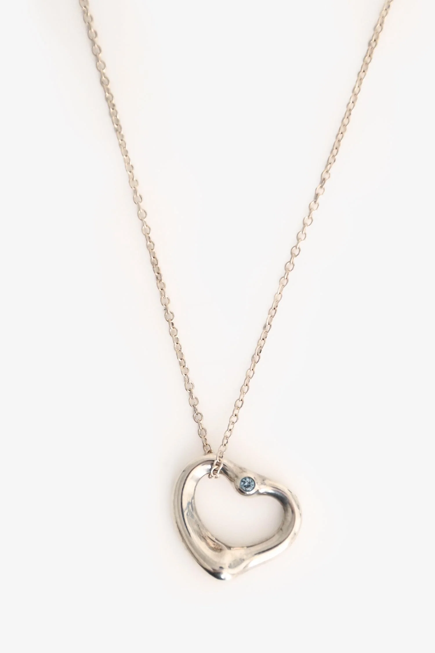 Tiffany & Co. By Elsa Peretti Sterling Silver Gemstone Set Open Heart Pendant Necklace - Image 2