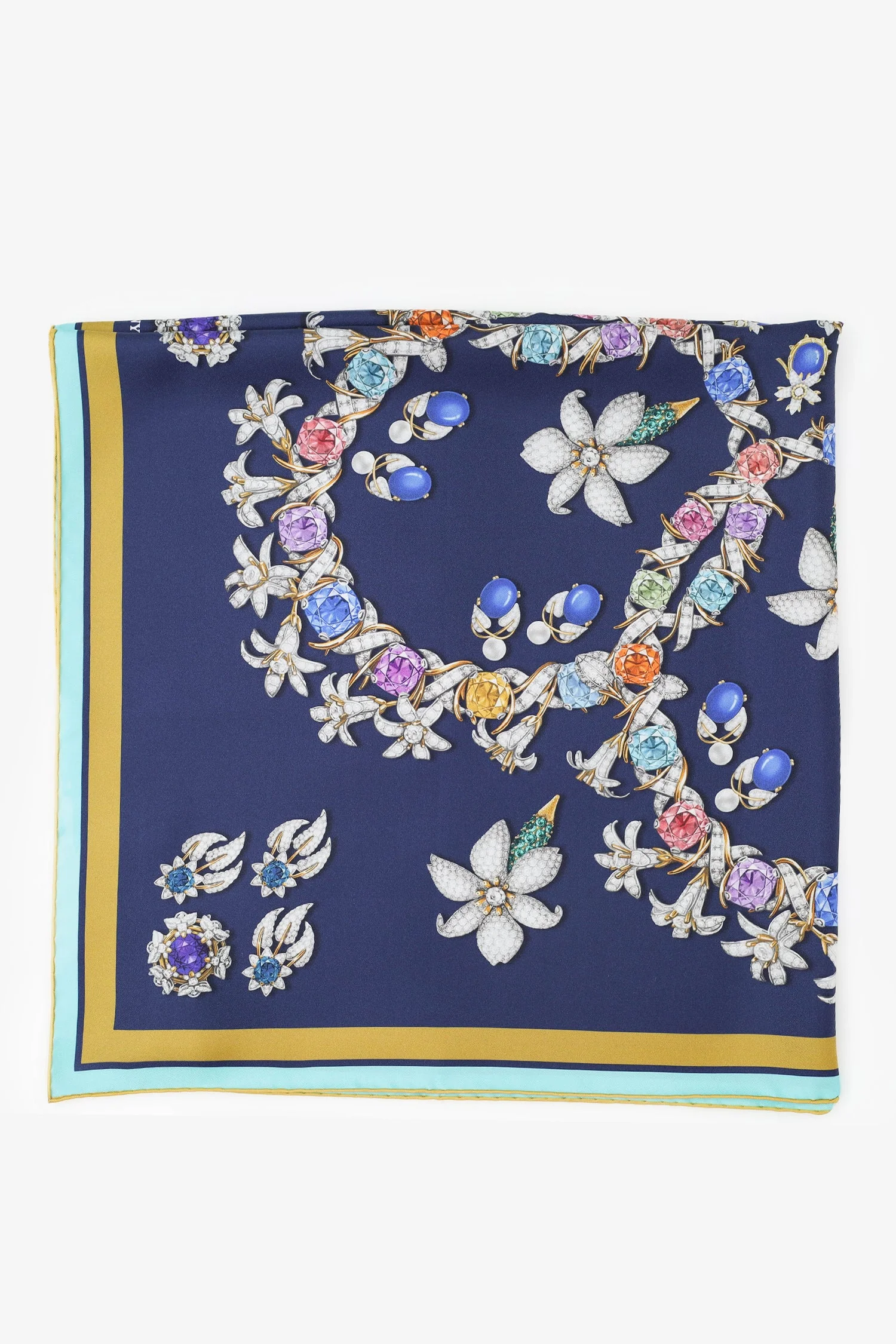 Tiffany & Co. Navy Silk Floral Diamond Print Scarf - Image 2