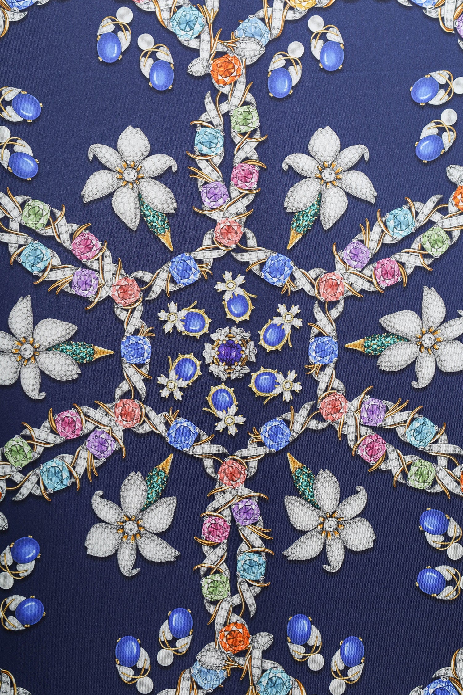 Tiffany & Co. Navy Silk Floral Diamond Print Scarf - Image 3