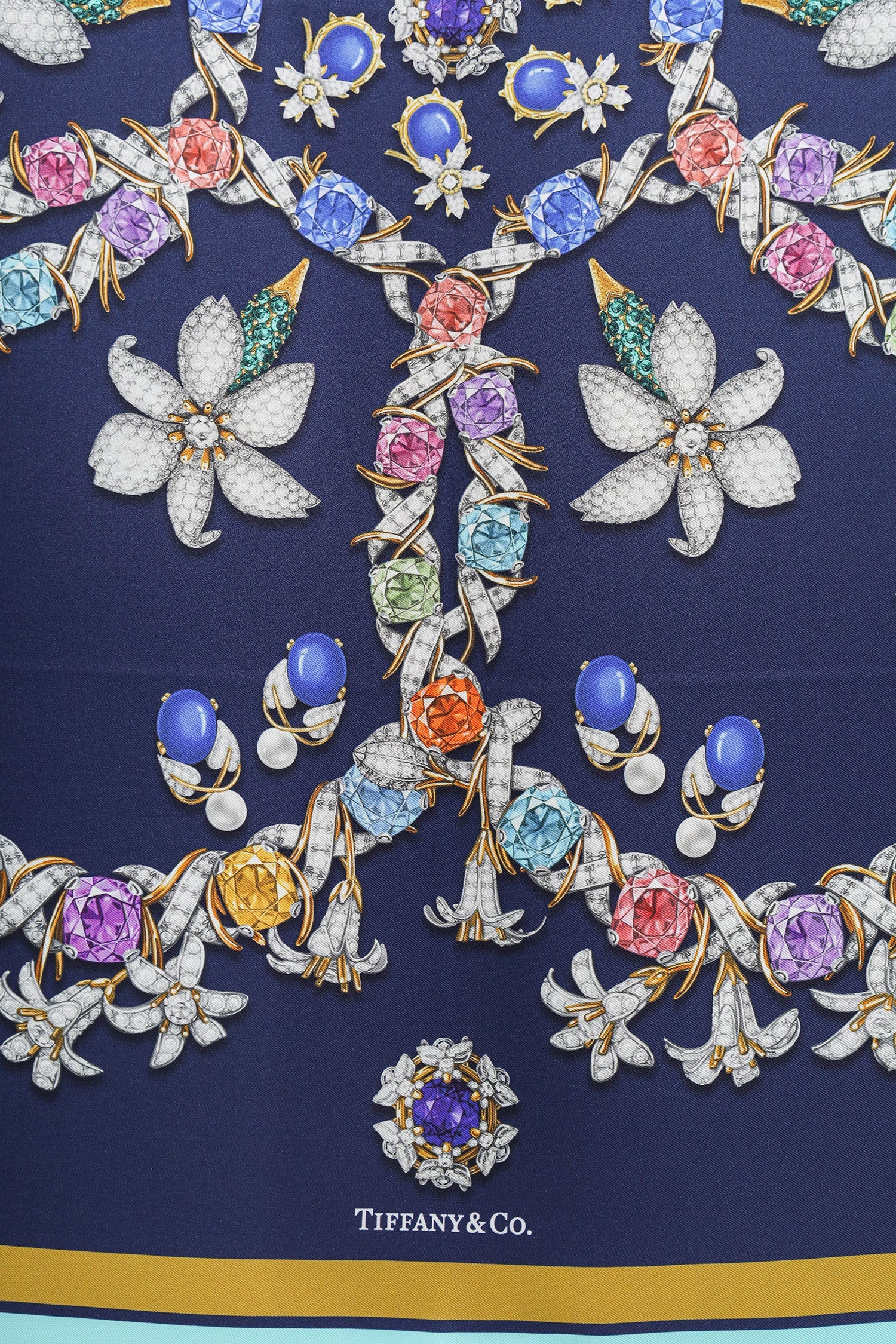 Tiffany & Co. Navy Silk Floral Diamond Print Scarf - Image 4