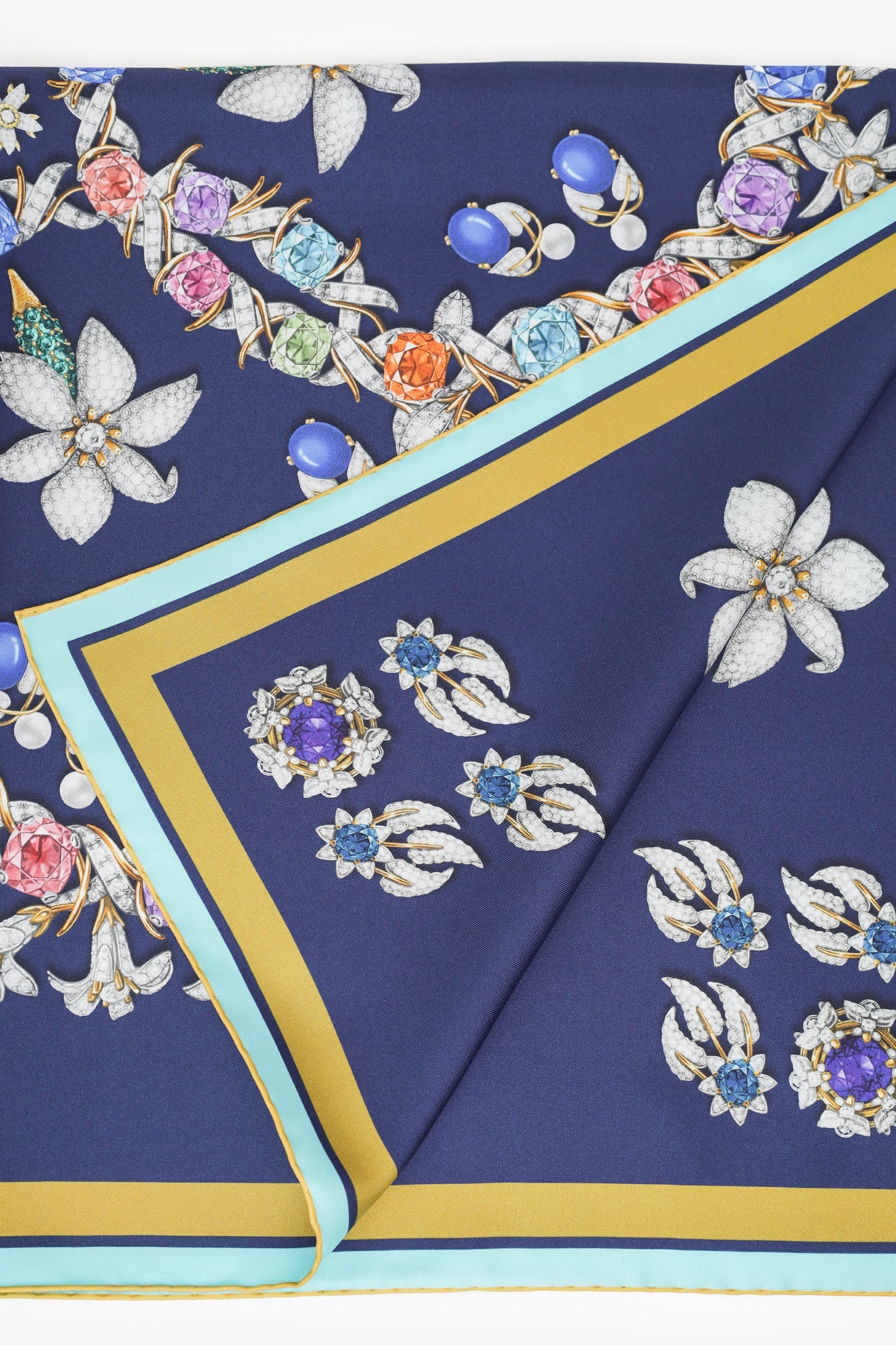Tiffany & Co. Navy Silk Floral Diamond Print Scarf - Image 5