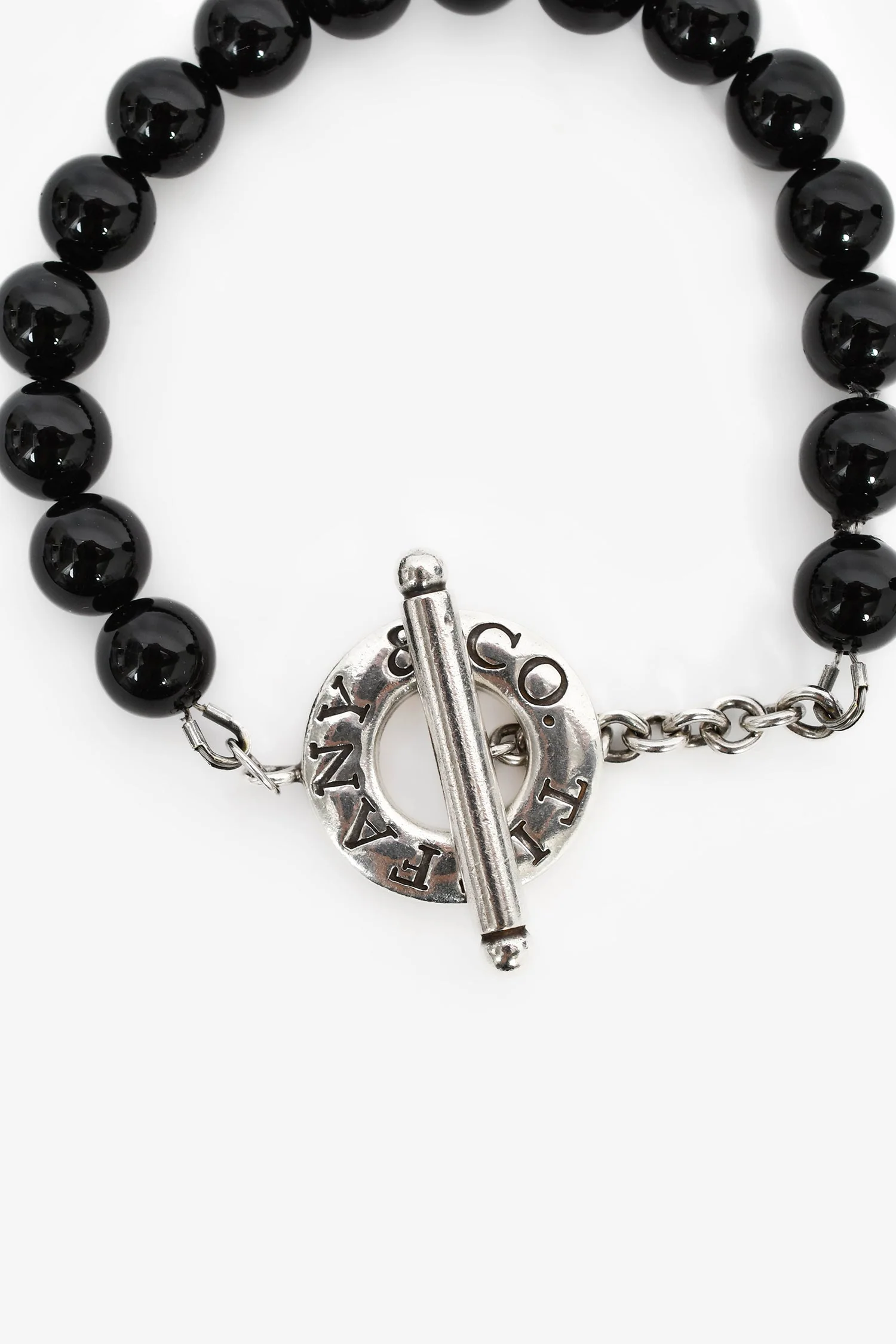 Tiffany & Co. Onyx Bead/Sterling Silver Toggle Bracelet 8mm - Image 2