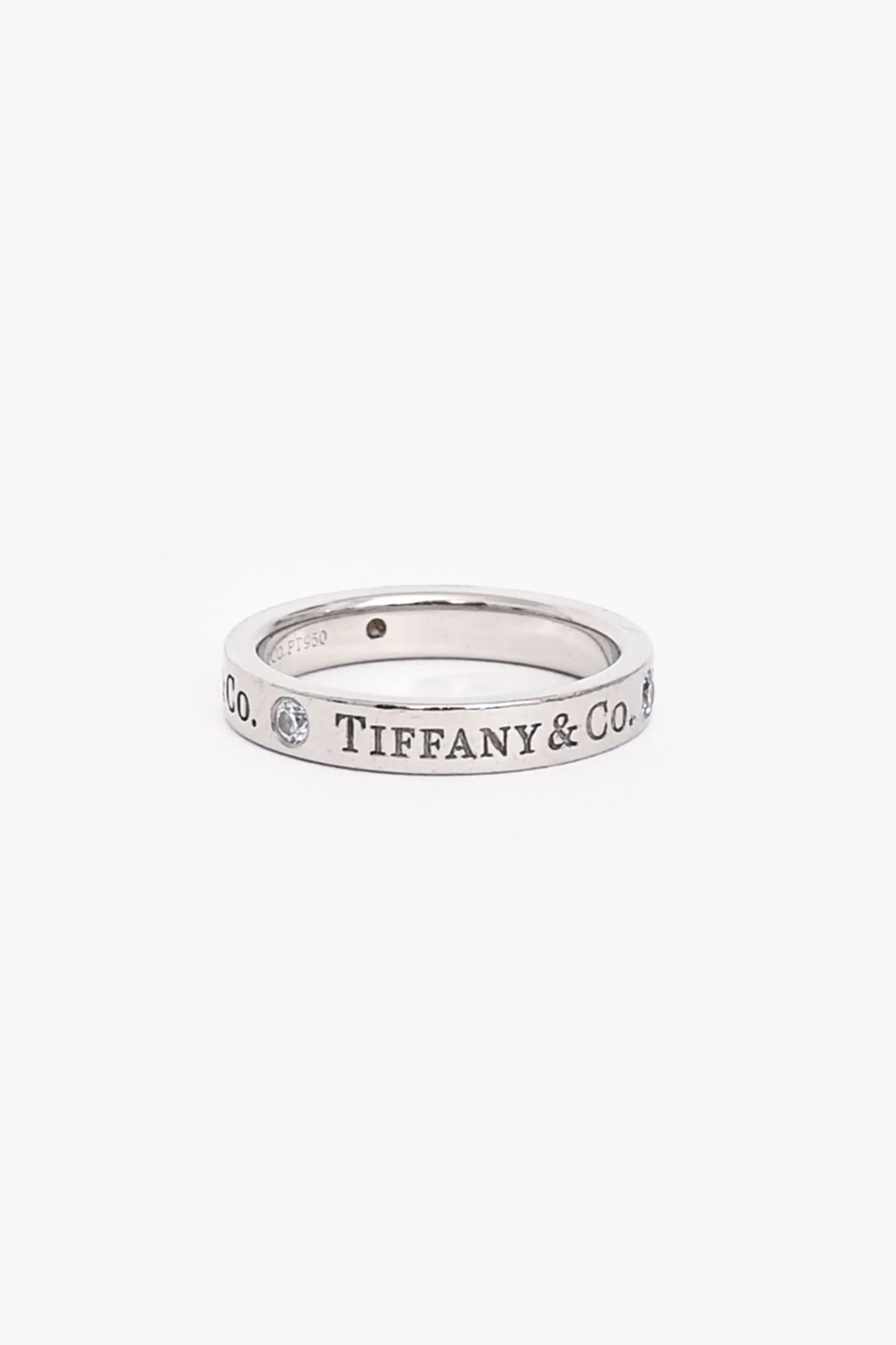 Tiffany & Co. Platinum 3 Diamond Signed Band Ring - Image 2
