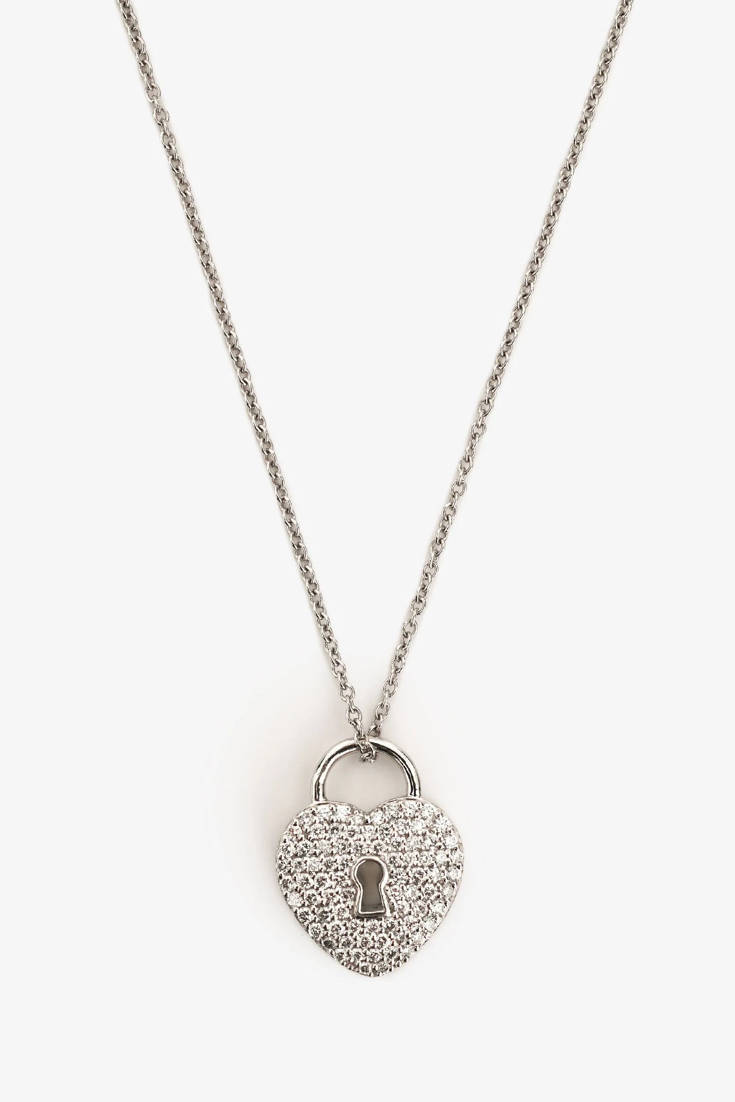 Tiffany & Co. Platinum Diamond Heart Lock Pendant Necklace - Image 2