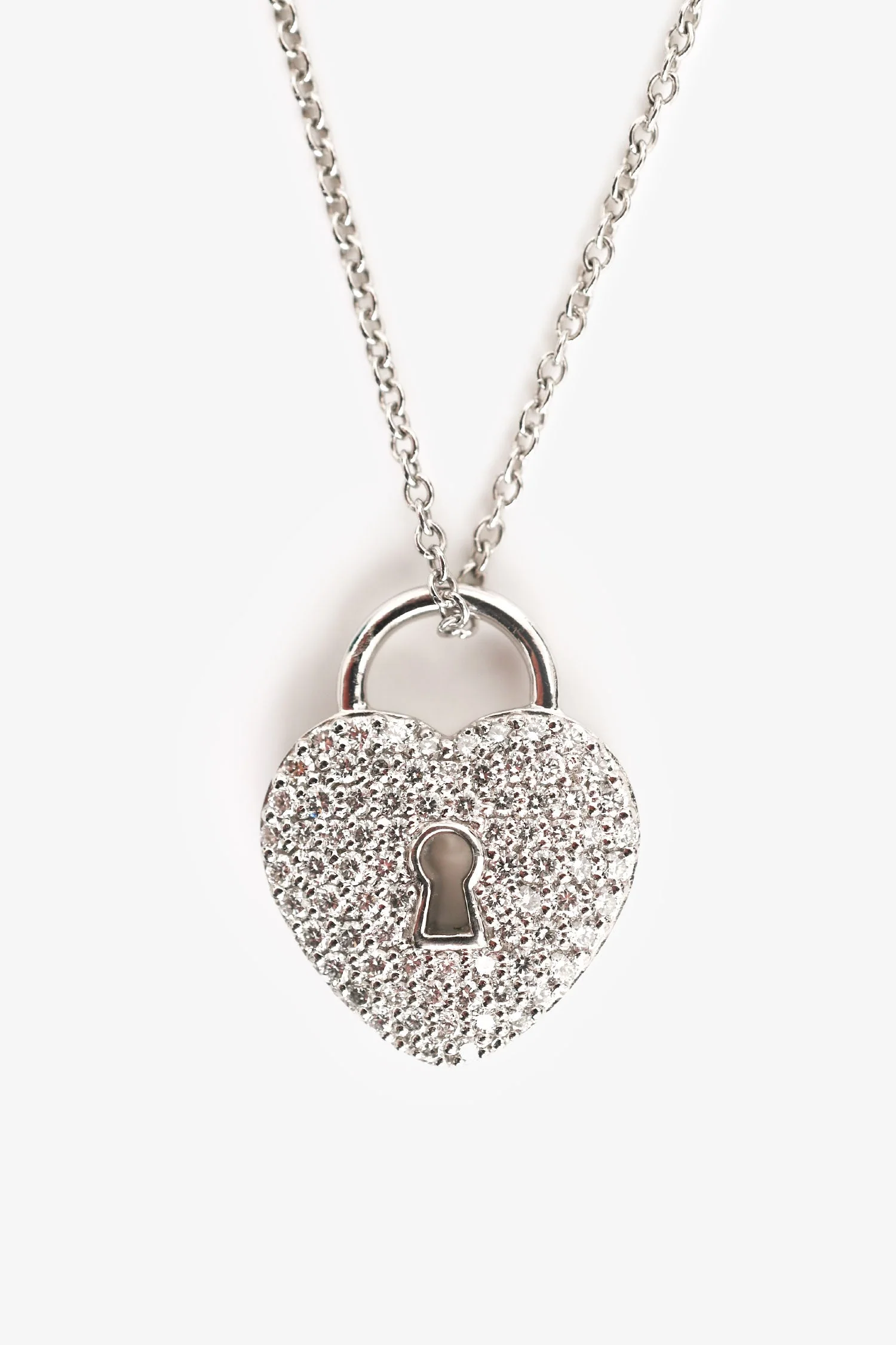 Tiffany & Co. Platinum Diamond Heart Lock Pendant Necklace - Image 3